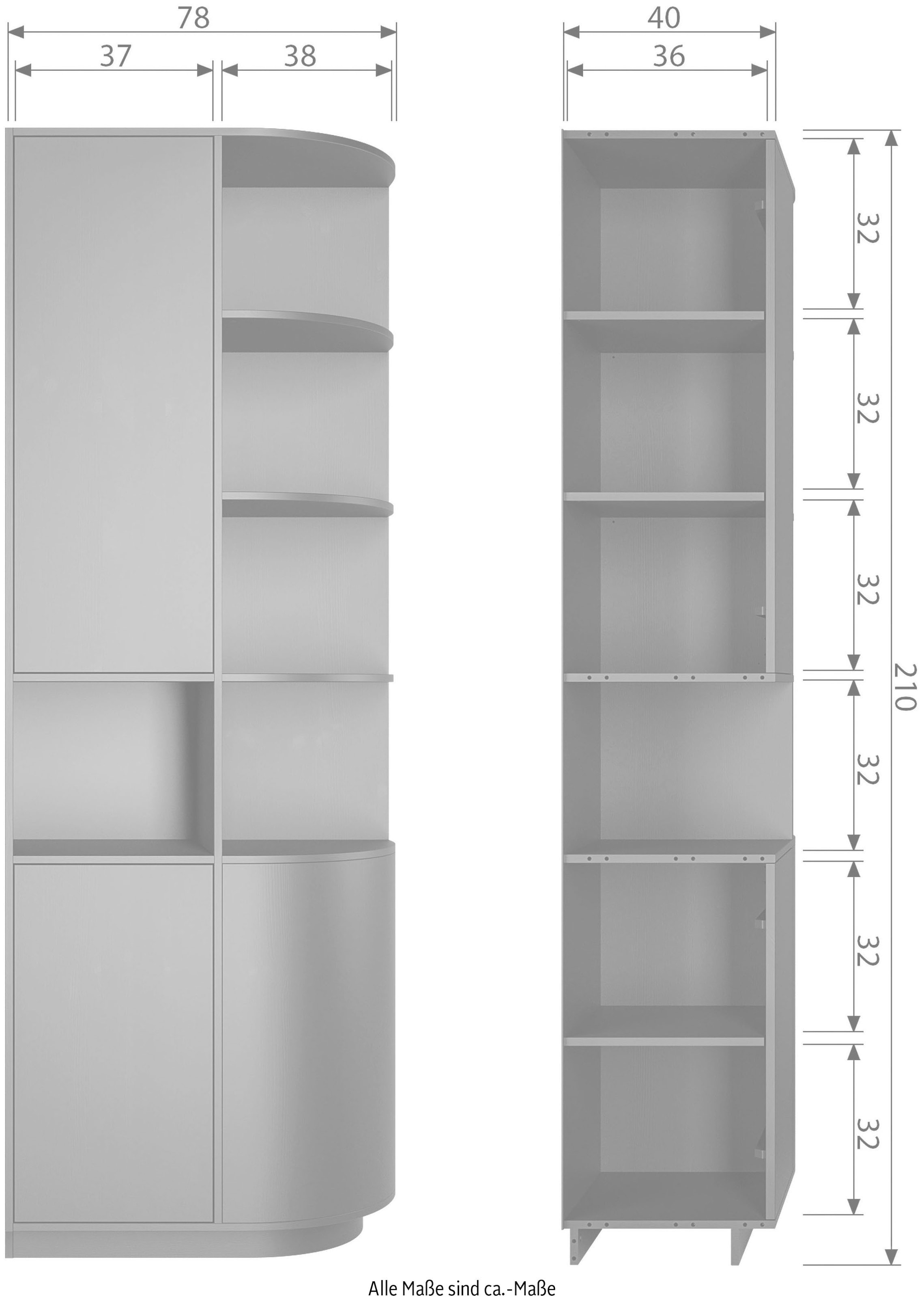 WOOOD Vitrine »Finca FSC®-Kiefernholz mit Druckmechanismus, H 210 x B 78 x T 40 cm« Tragkraft 10 kg pro Boden, schwebende Optik, Wandbefestigung empfohlen
