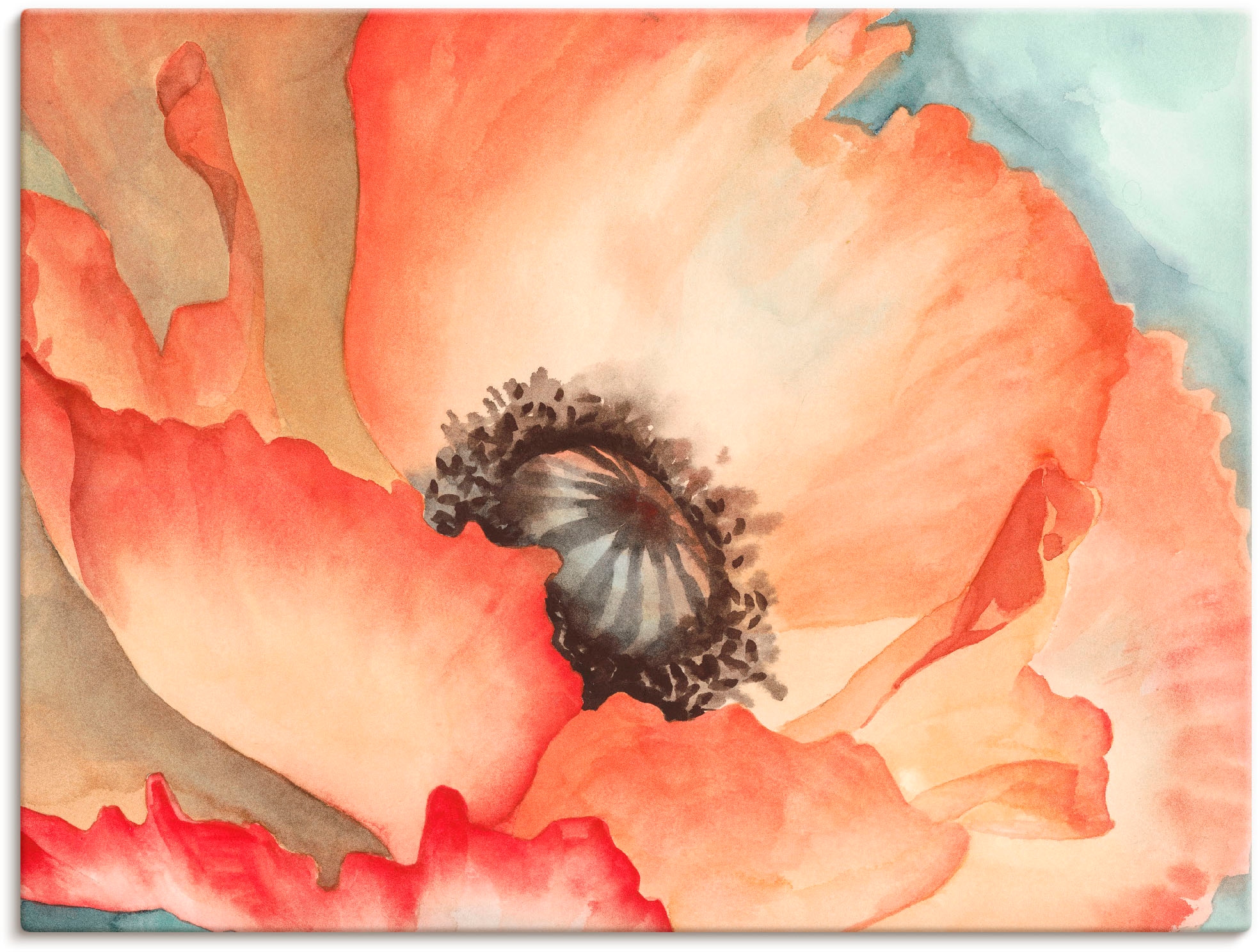 Image of Artland Leinwandbild "Wasserfarben Mohn II" Blumen 1 Stk. tlg. auf Holzrahmen gespannt