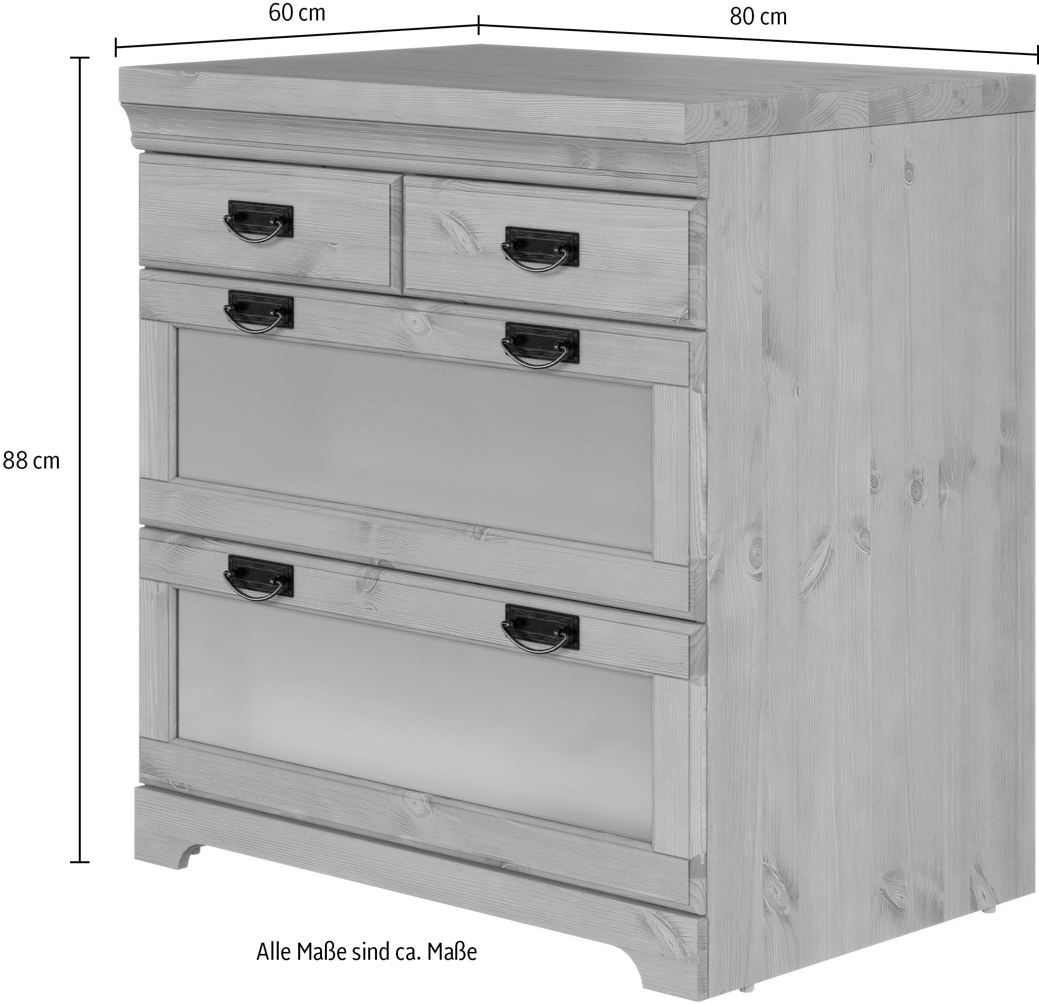 GOODproduct Armoire basse »Rügen« Breite 80 cm, Kiefer massiv, Schubkästen mit Glaseinsatz