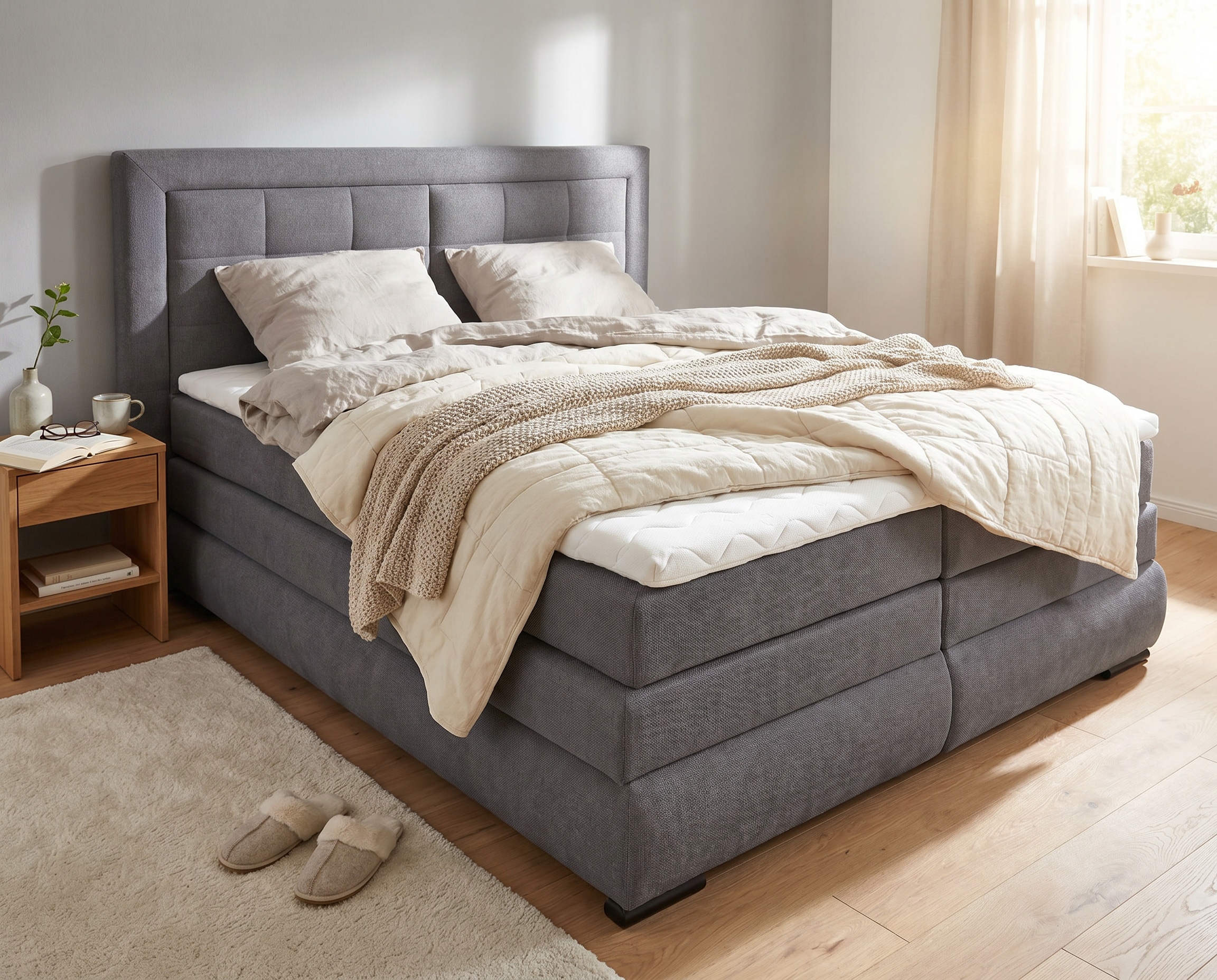 GOODproduct Boxspringbett »MIVVA inkl. Bettkasten & Topper, Komfortliegehöhe: 67cm, Breite: 180cm« in H3, H4 oder Hmix H3/H4, wahlweise mit oder ohne LED-Leuchten