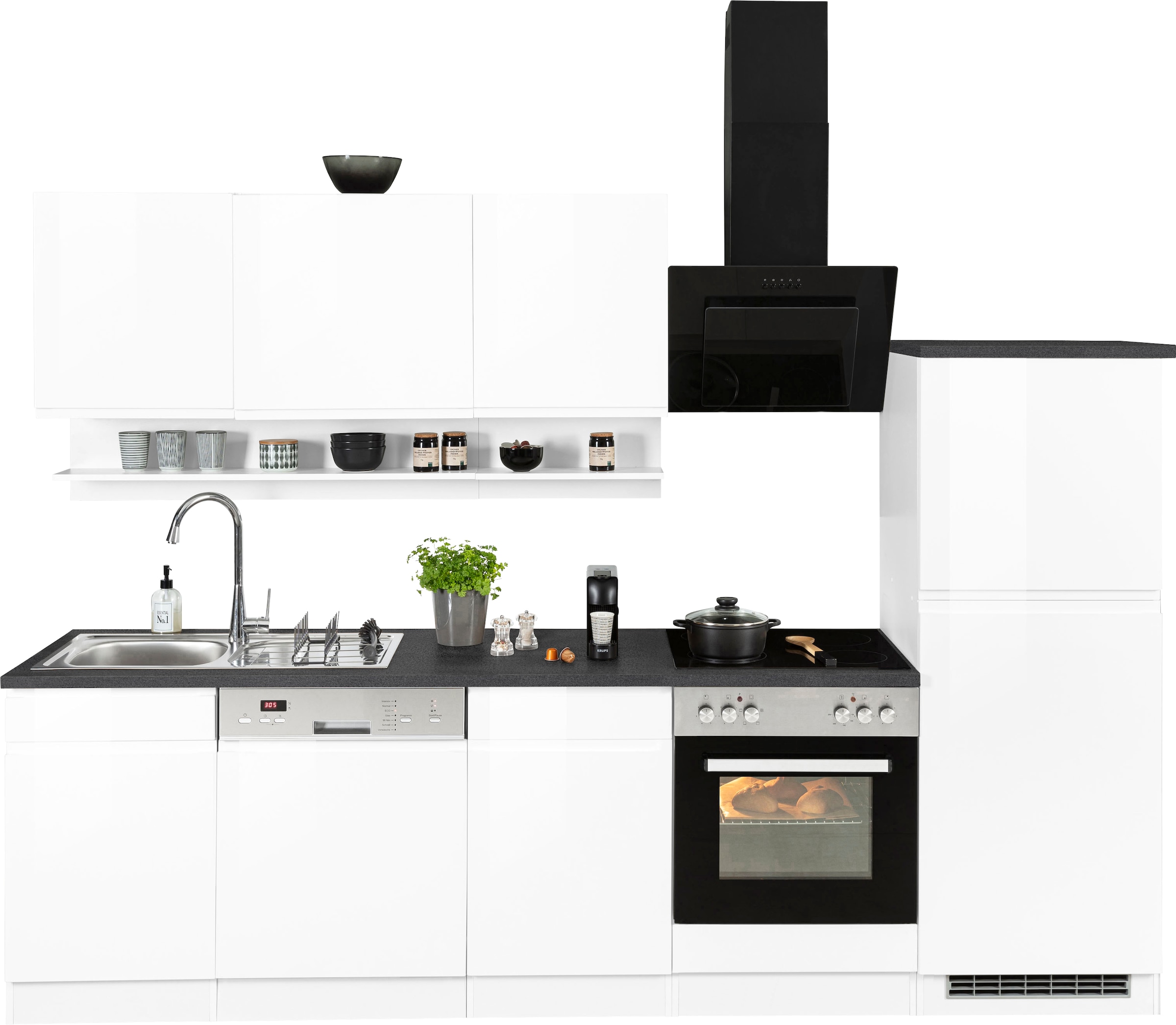 KOCHSTATION Küchenzeile »KS-Virginia,neu in verbesserter Ausführung« Arbeitsplatte 38 mm stark, Stauraum, Softclose,  Breite 280 cm, Soft-Close, wahlweise mit E-Geräten
