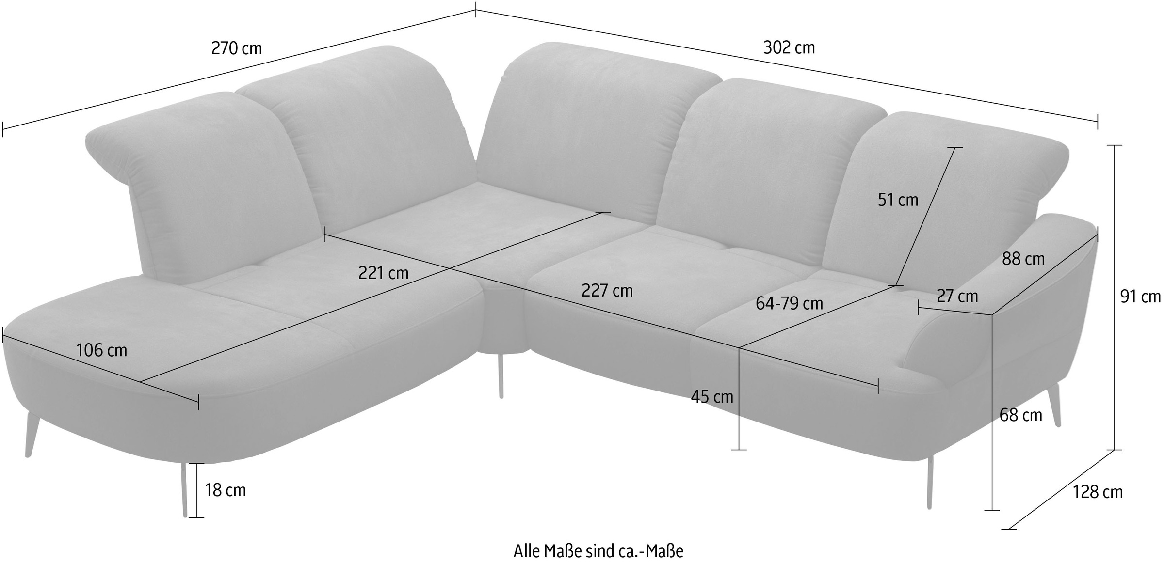 sit&more Ecksofa »Dance, L-Form, inkl. Sitztiefenverstellung«, inkl. Click&Seat, optional mit Kopfteilverstellung