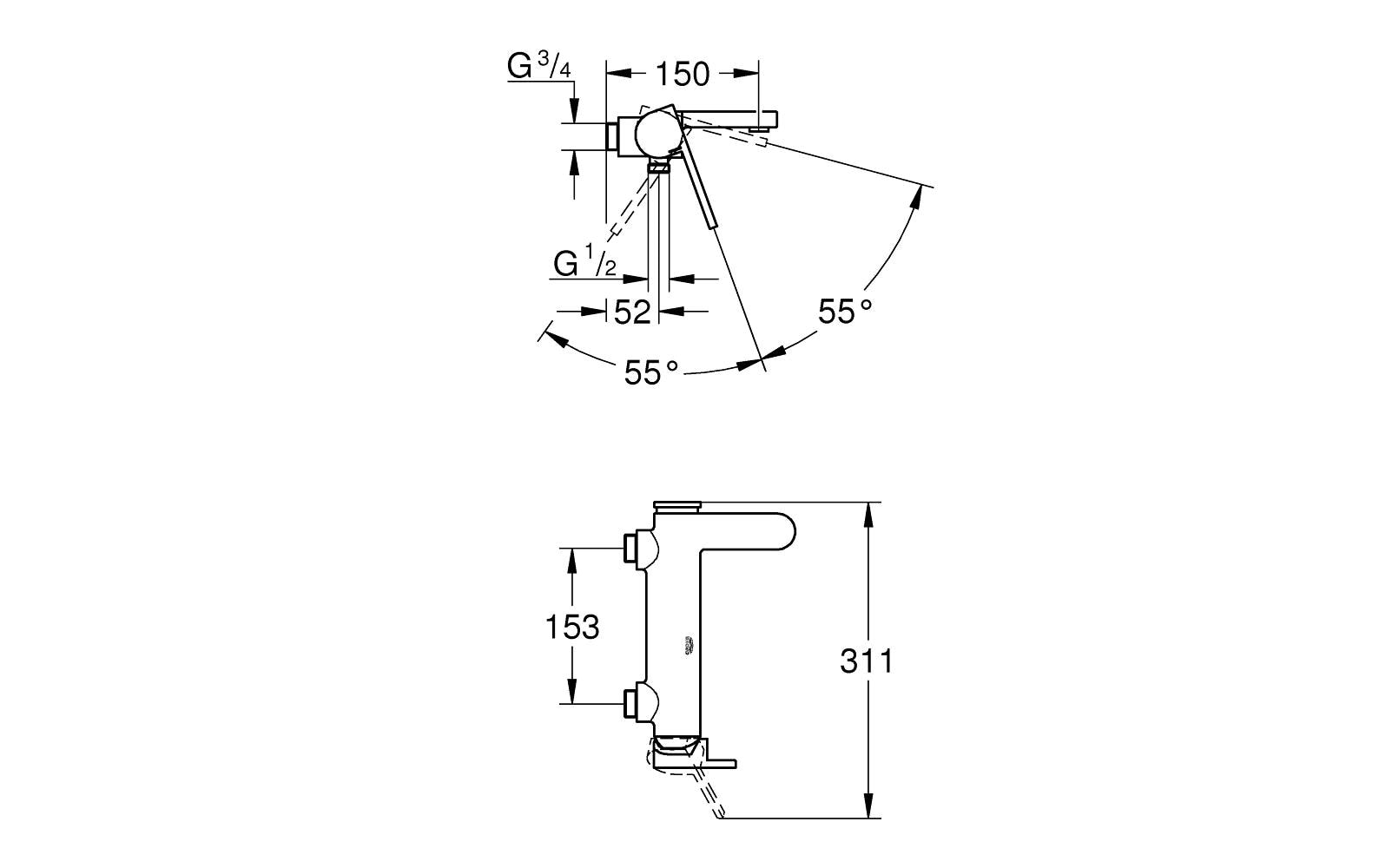 Grohe Badarmatur »Plus EHM Wanne AP 153mm CH«