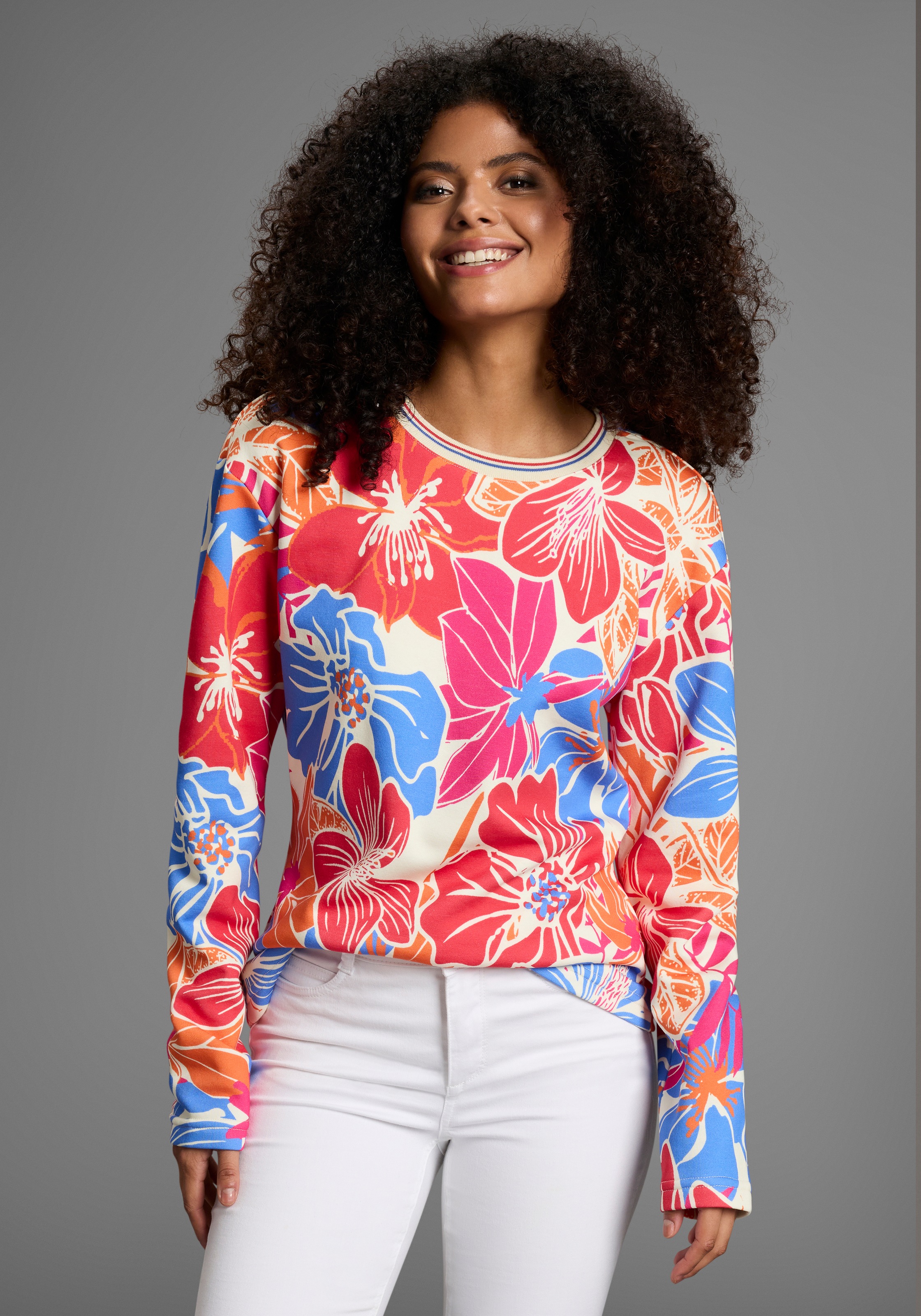 Image of Laura Scott Sweater, Auffälliger Multicolor-Blumenprint auf weichem Sweatstoff