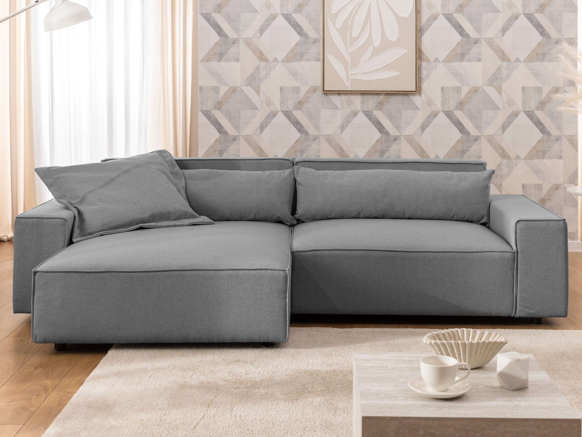 Image of GOODproduct Ecksofa "KINLEE Design-Sofa mit Recamiere rechts/links, Masse B/T/H 251/144/70cm" L-Form mit Wellenunterfederung, ohne Bettfunktion, modern und beguem