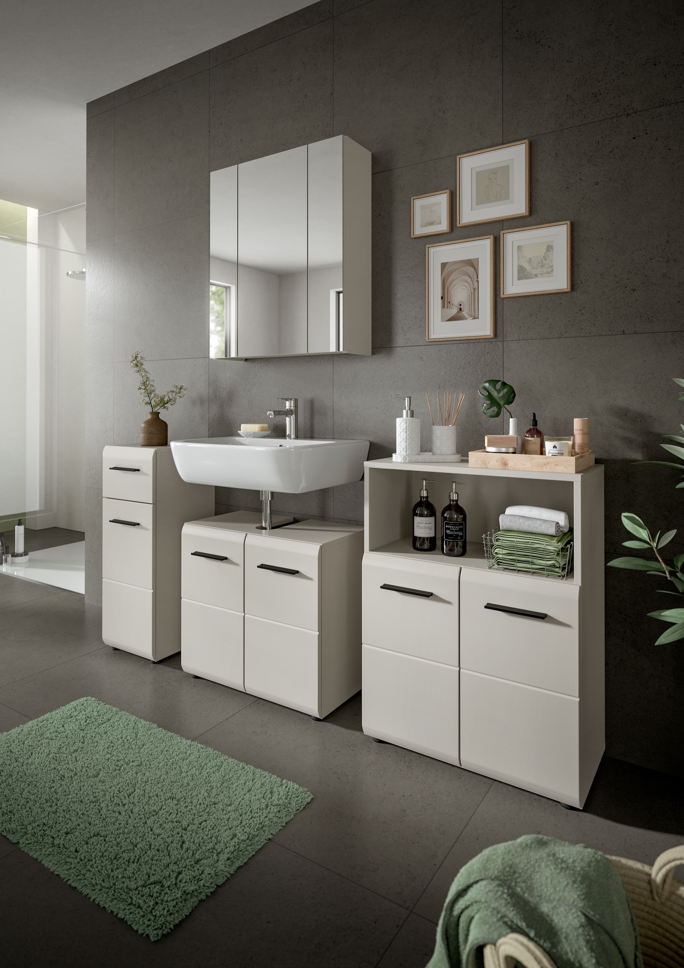welltime Unterschrank »FLORENZ,  Höhe 80 cm, 1 Tür, 1 Schubkasten« TOPSELLER!, 1 Stk. tlg. Türanschlag wechselbar, hochwertige MDF Front, Badschrank, Bad