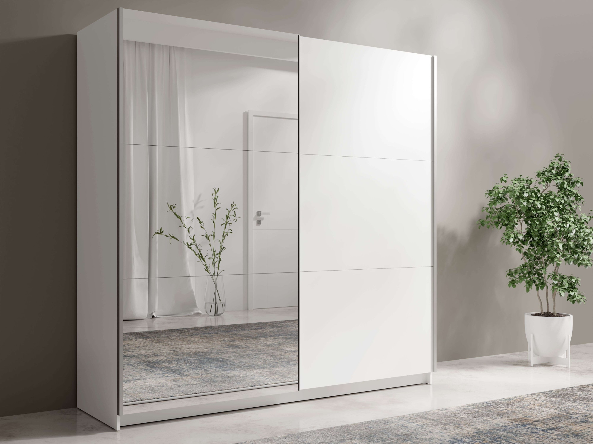 Image of Home affaire Schwebetürenschrank "Kleiderschrank Fresno mit 5 Einlegeböden, Spiegel und Kleiderstange" Garderobe mit 2 Schwebetüren, B/H/T 150/207/62 cm