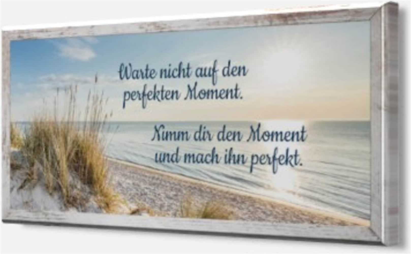 Bönninghoff Tableau avec cadre »Wandbild gerahmt STRAND MIT SPRUCH MOMENT 23x49 cm – Natur Wanddeko« Citations | Citations et textes | Images de coucher et lever de soleil | Plage 1 cuis tlg. avec cadre décoratif