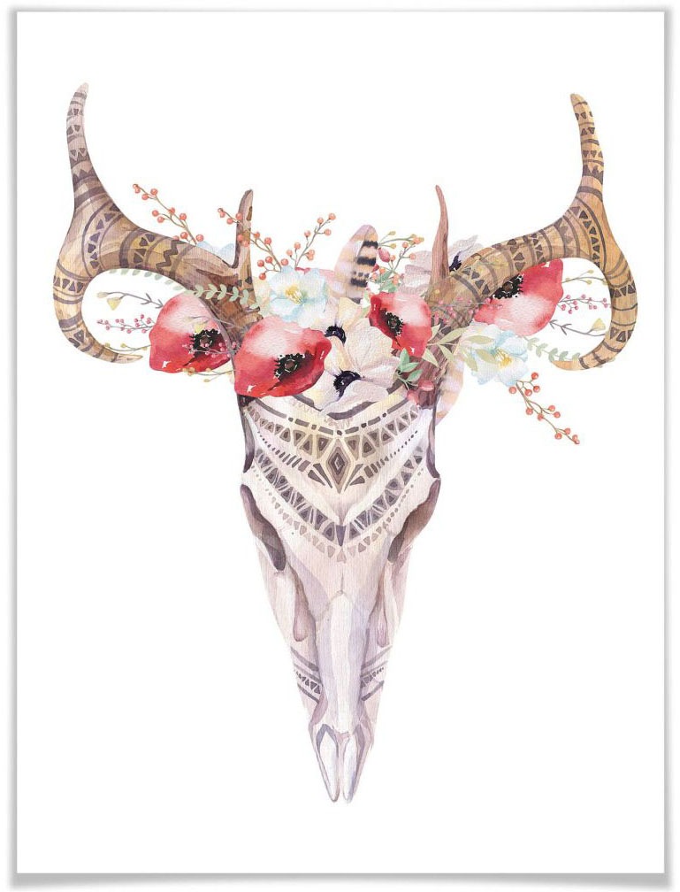 Image of Wall-Art Poster »Boho Hirsch Geweih Blumen«, Tiere, (1 St.), Poster, Wandbild, Bild, Wandposter bei Ackermann Versand Schweiz