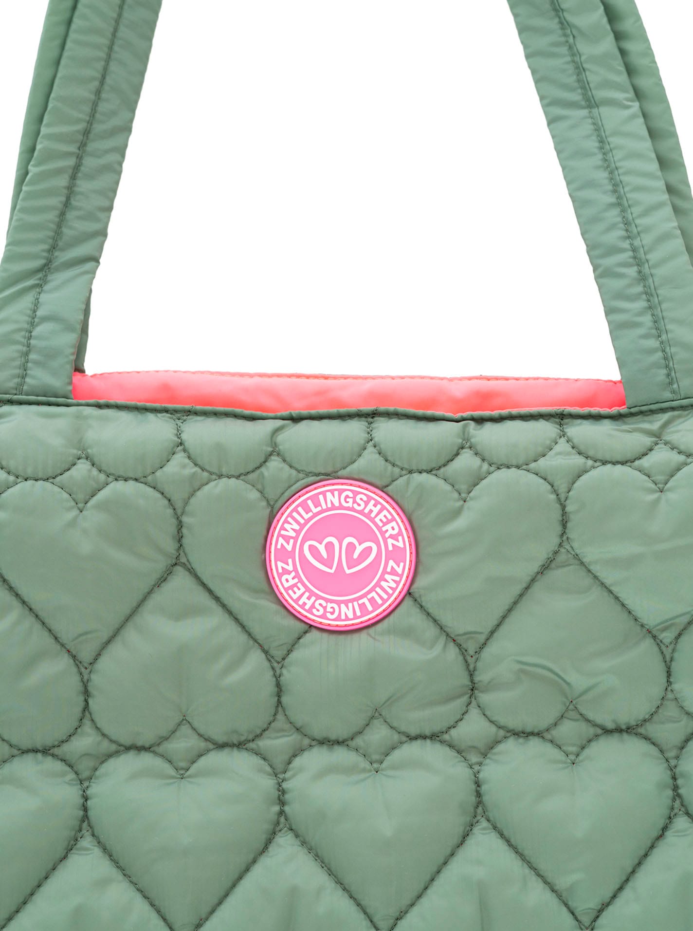 Zwillingsherz Shopper »"Herzsteppung"« matelassage cœur, longue bandoulière, patch logo rose et doublure intérieure