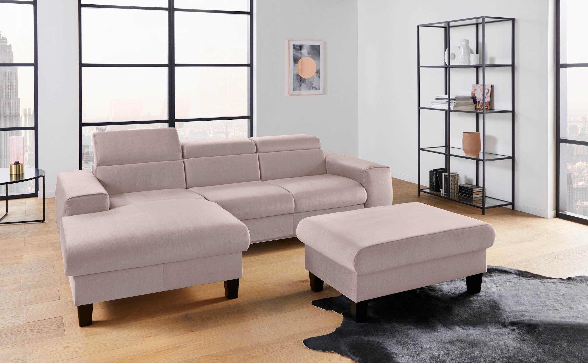 COTTA Polstergarnitur »Morven L-Form«, (Set), Set bestehend aus: Ecksofa mit Kopfteilverstellung & Hocker