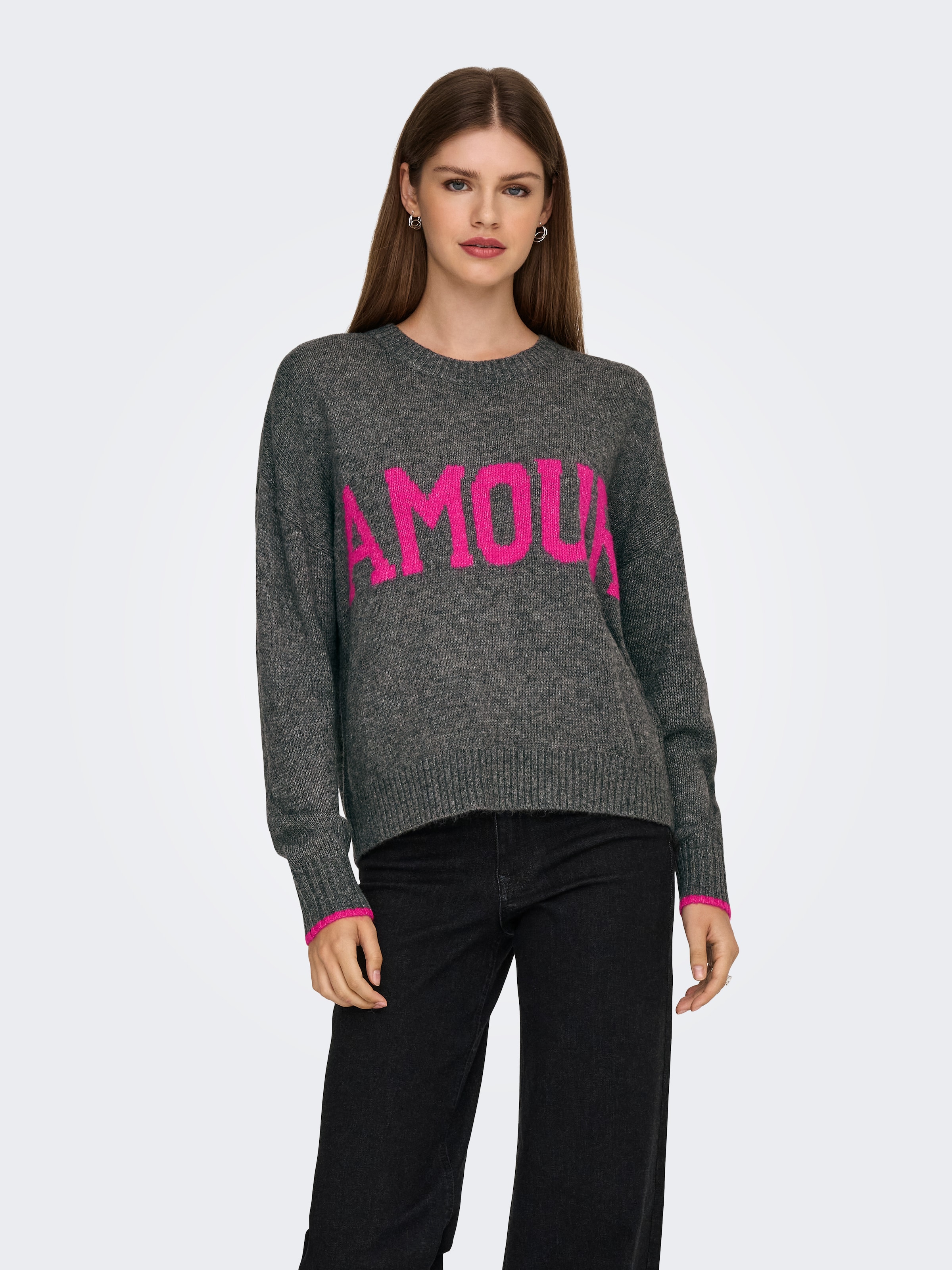 Image of ONLY Rundhalspullover "ONLNEW AMOUR LS TEXT O-NECK CS KNT"