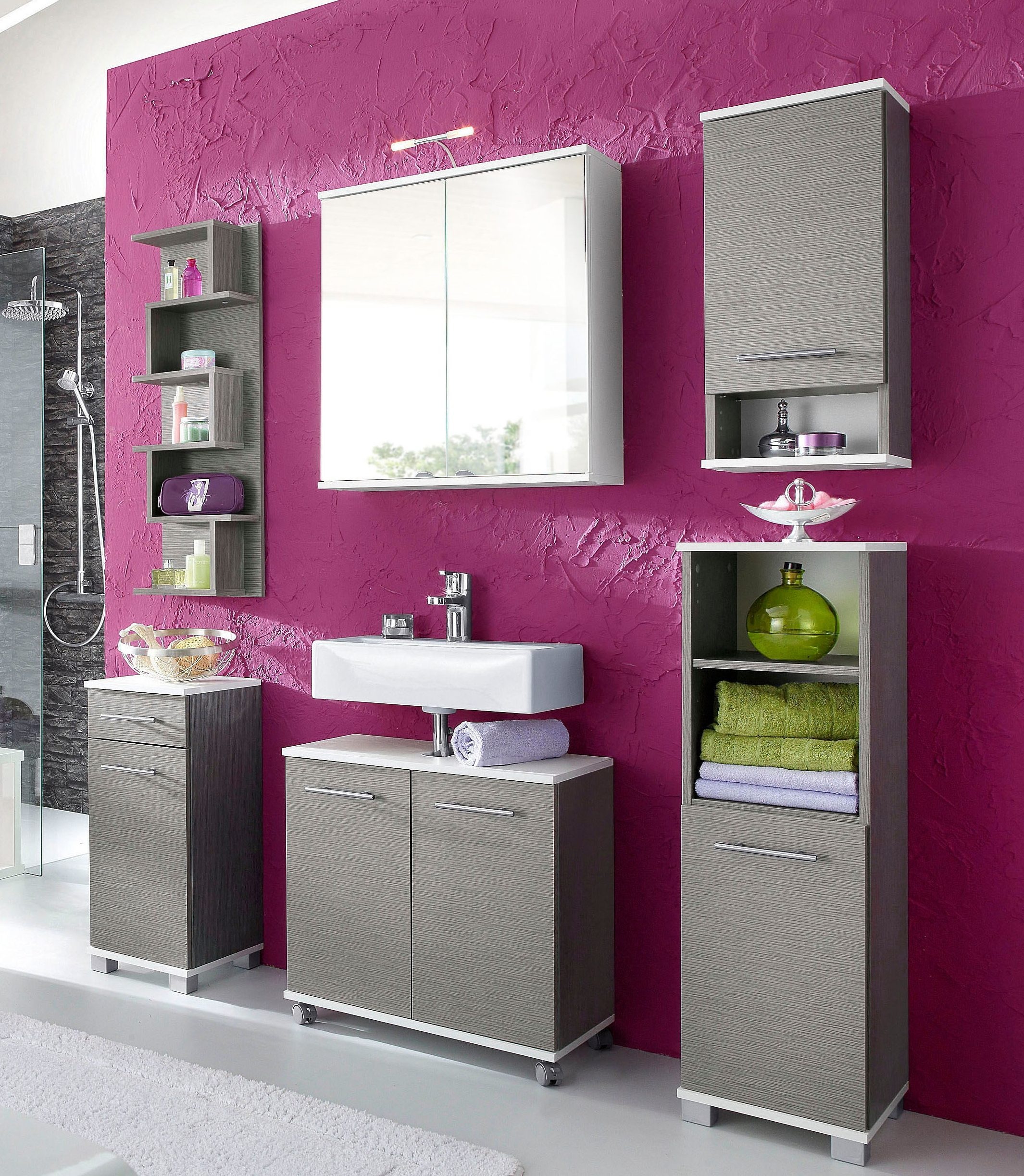 Image of Schildmeyer Badmöbel-Set »Rhodos«, (Set, 5 St.), mit Metallgriffen, verstellbare Einlegeböden, z.T. wechselbare Türanschläge bei Ackermann Versand Schweiz