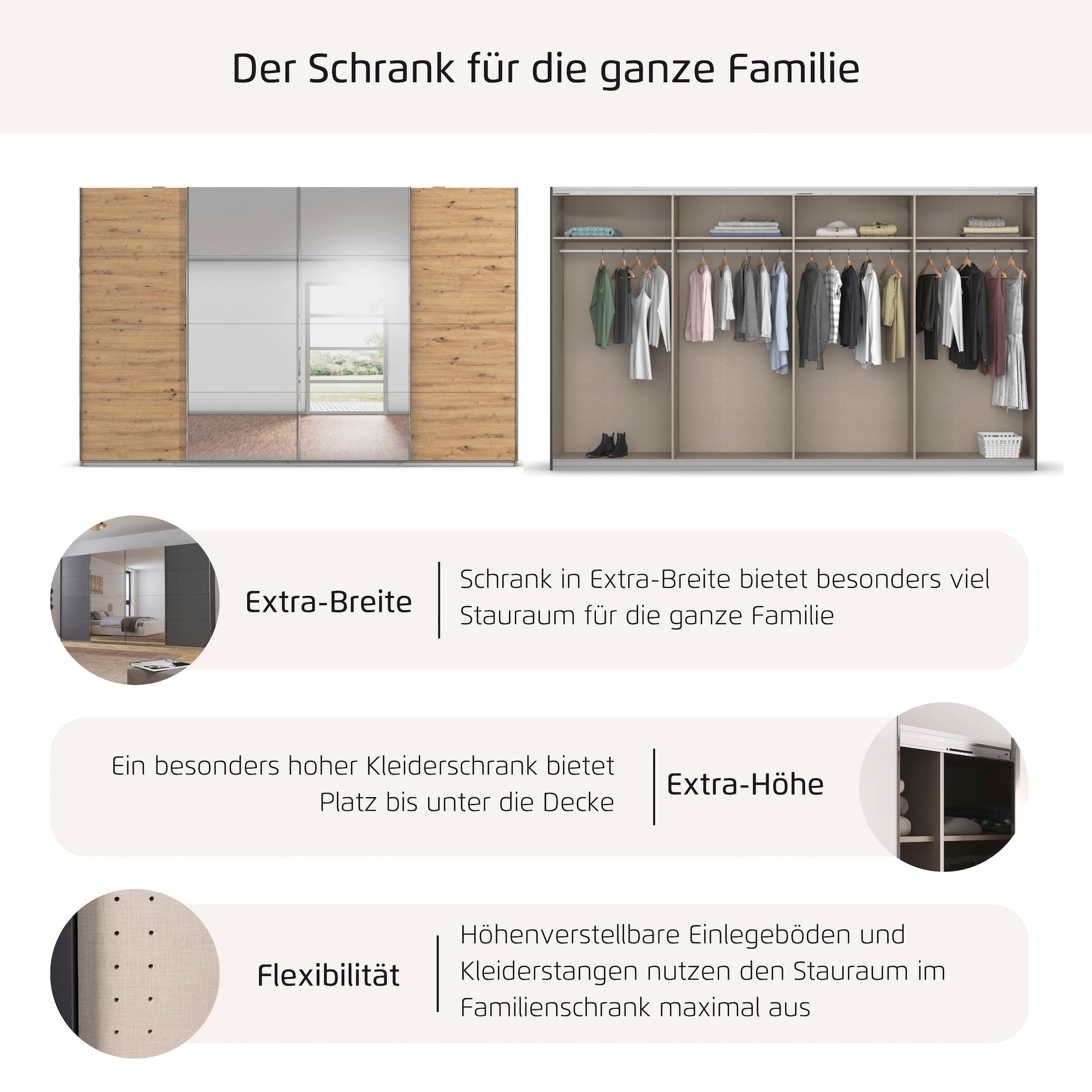 rauch Schwebetürenschrank »Kleiderschrank Schrank Garderobe Wäscheschrank Ankleide SYNCRONO« Breiten 271/316/361 cm Höhen 211/230 cm,  mit Synchronöffnung