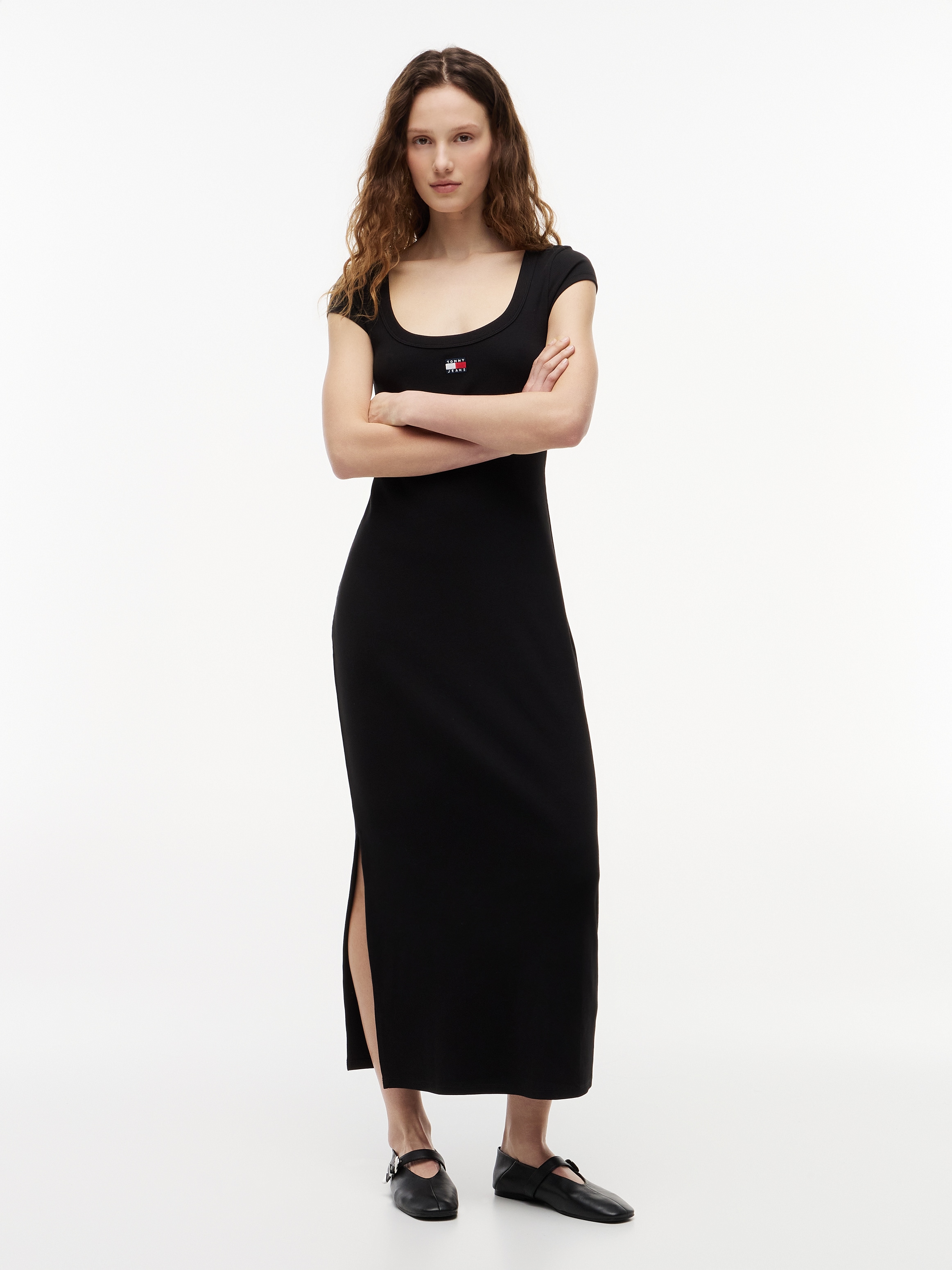 Image of Tommy Jeans Maxikleid "TJW MAXI BADGE DRESS EXT" Baumwollmischung, figurbetont