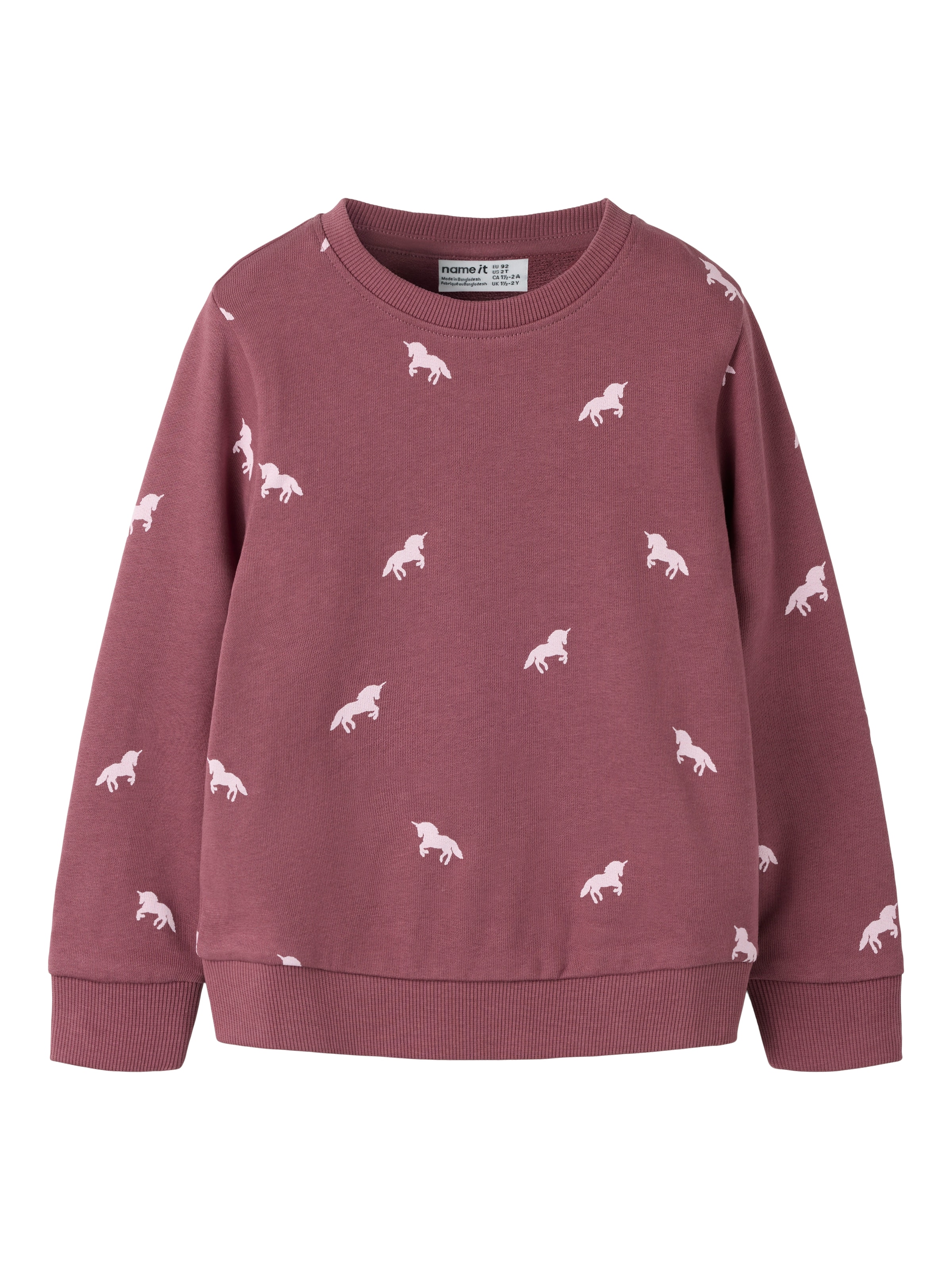 Name It Sweat-shirt »NMFVALBA – Sweater mit Herzchen-Alloverdruck und Rippbündchen«, imprimé, décontracté, coupe régulière, sweat, col rond
