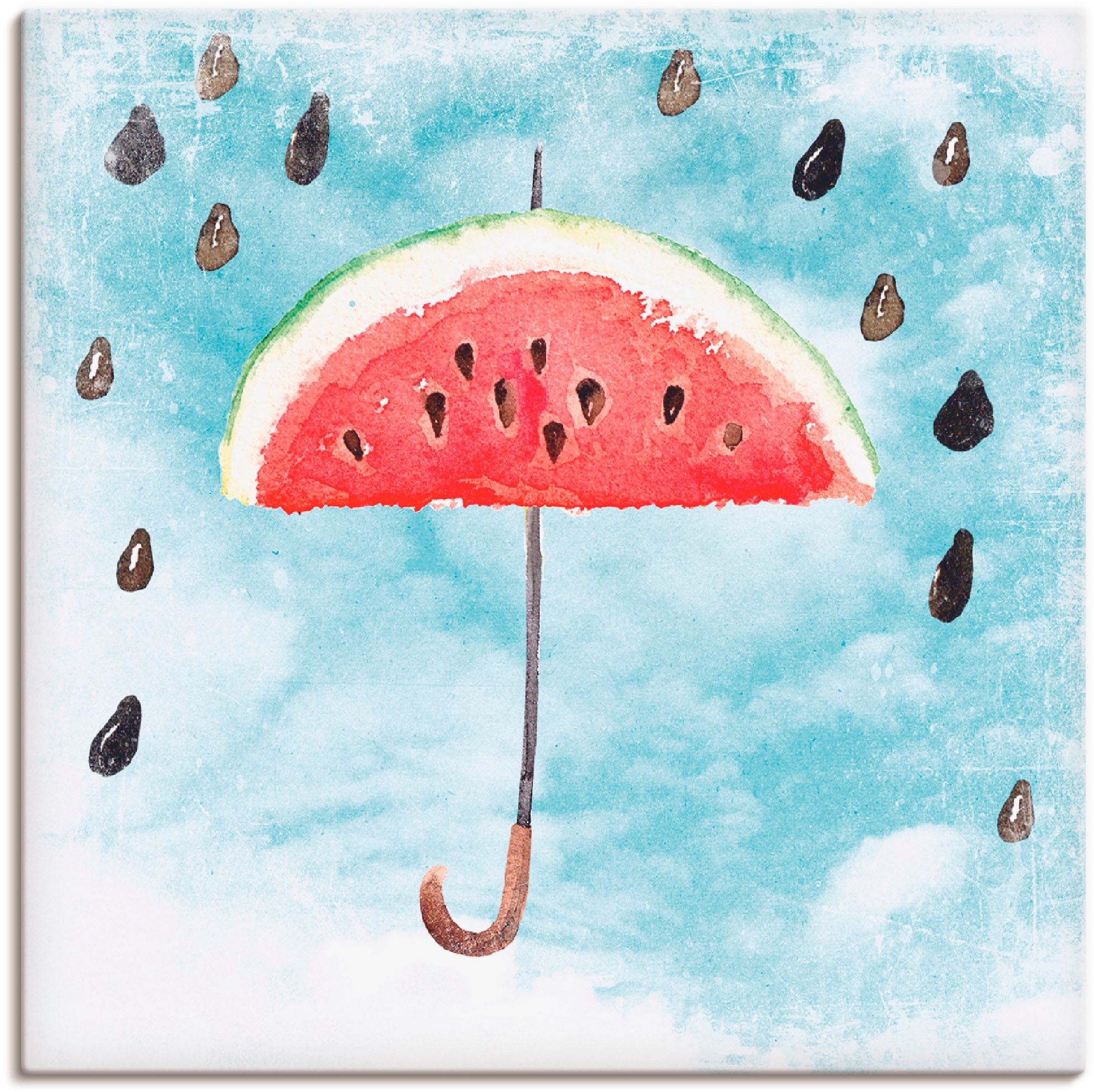 Image of Artland Leinwandbild "Sommer Melonen Regen" Lebensmittel 1 Stk. tlg. auf Holzrahmen gespannt