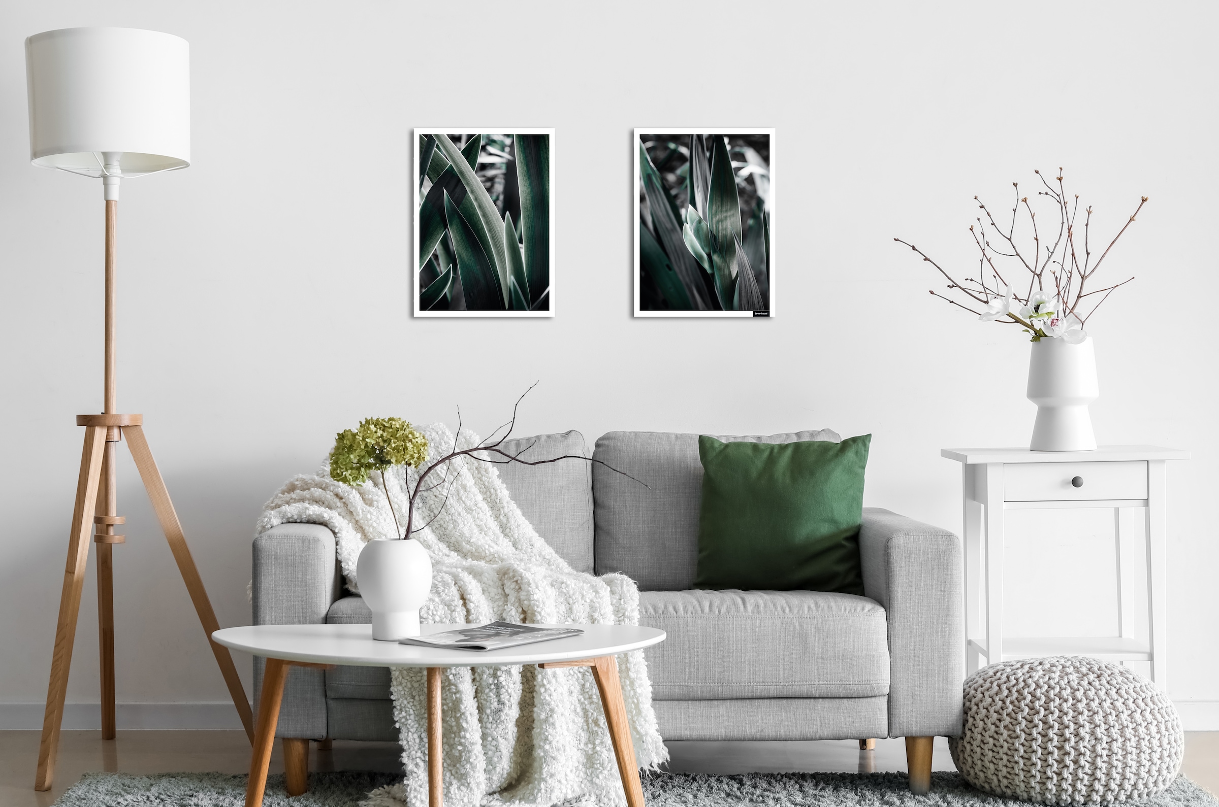 Image of Bruno Banani Bild mit Rahmen "Blätter - Gerahmter Digitaldruck - Wandbild" Blumen Blumenbilder Blätter Kunst Modern Set, 2er-Set, 1 Stk. tlg. 2x 30x40 cm - Holzrahmen - Dekoration - Weisser Rahmen