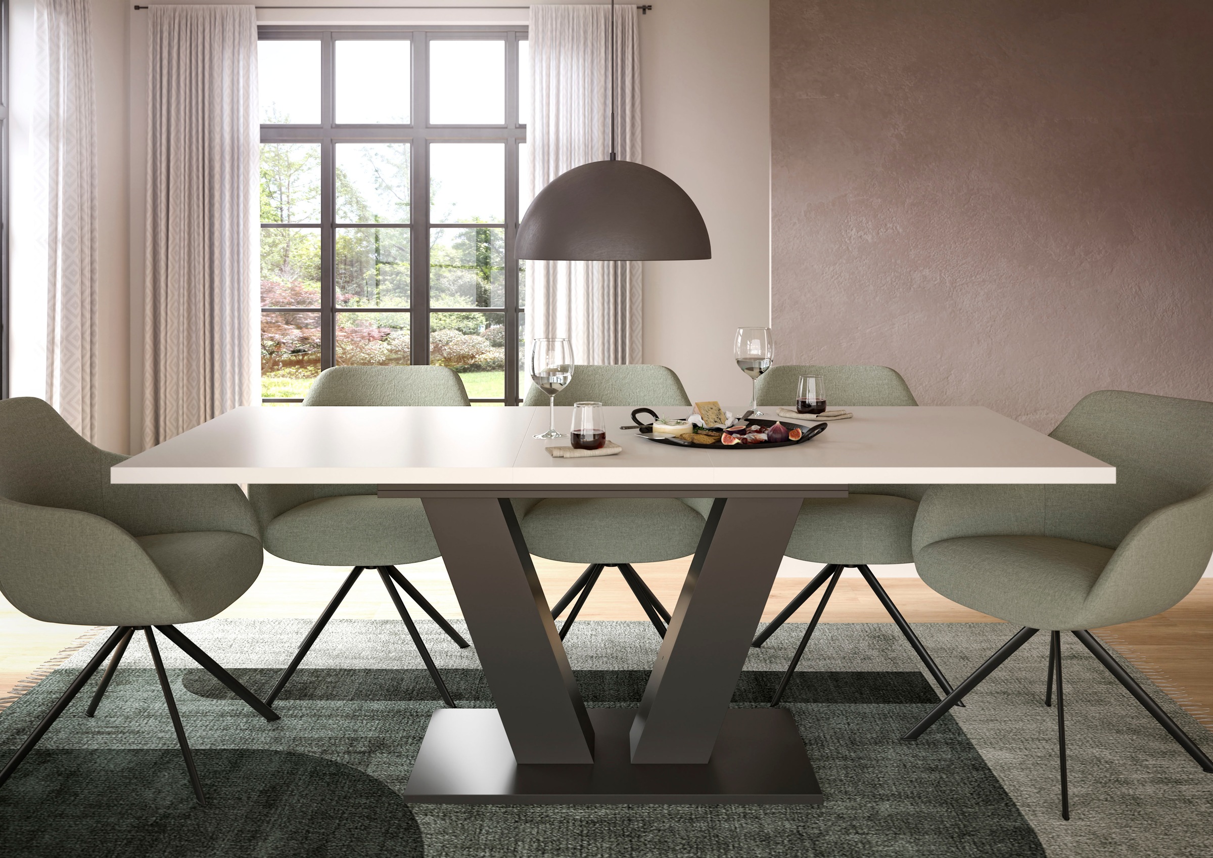 INOSIGN Esstisch »Motus, ausziehbar 150 -190 cm, inklusive 40 cm Einlegeplatte«, (Set, 1 St.), V-Gestell mit Bodenplatte, Tisch, Küchentisch, Esszimmer, Küche