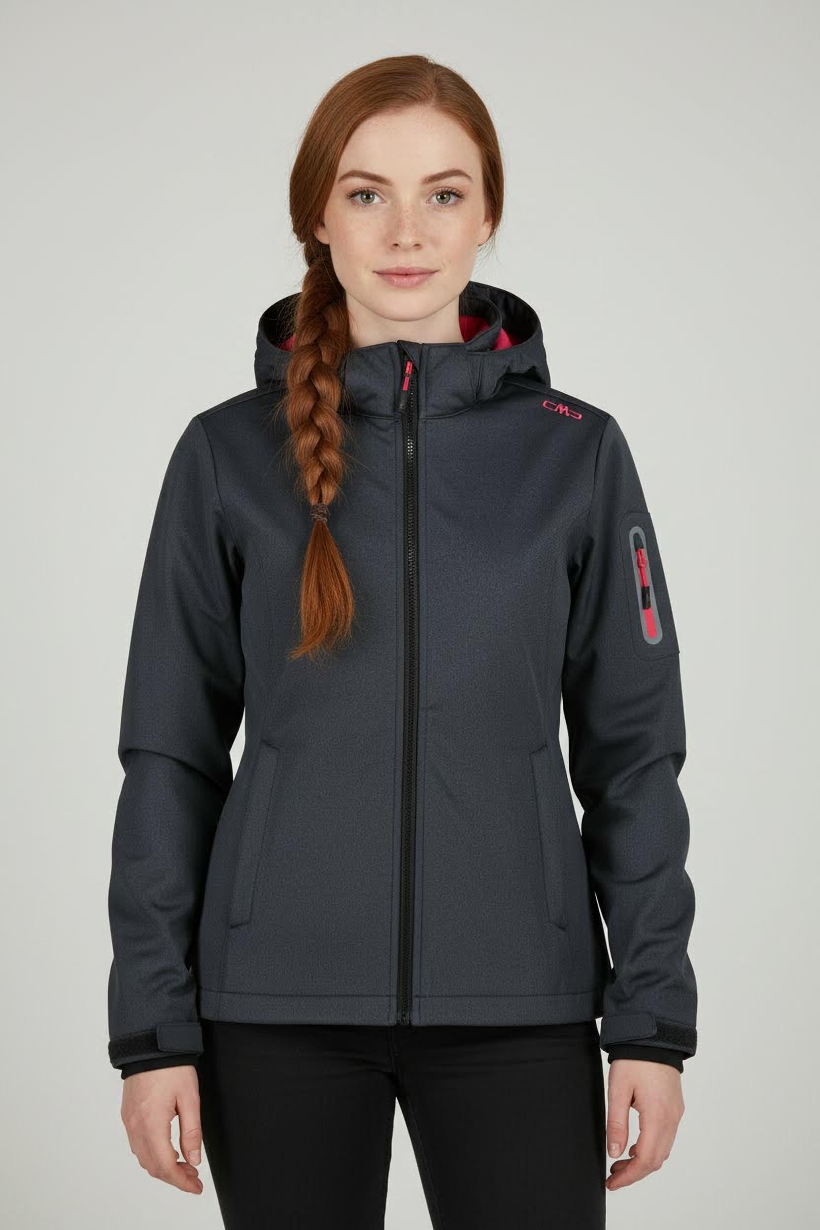 Cmp Damen Schwarz Softshelljacke "Woman Jacket Zip Hood" Mit Kapuze Mit Kinnschutz, Atmungsaktiv, Wasserdicht