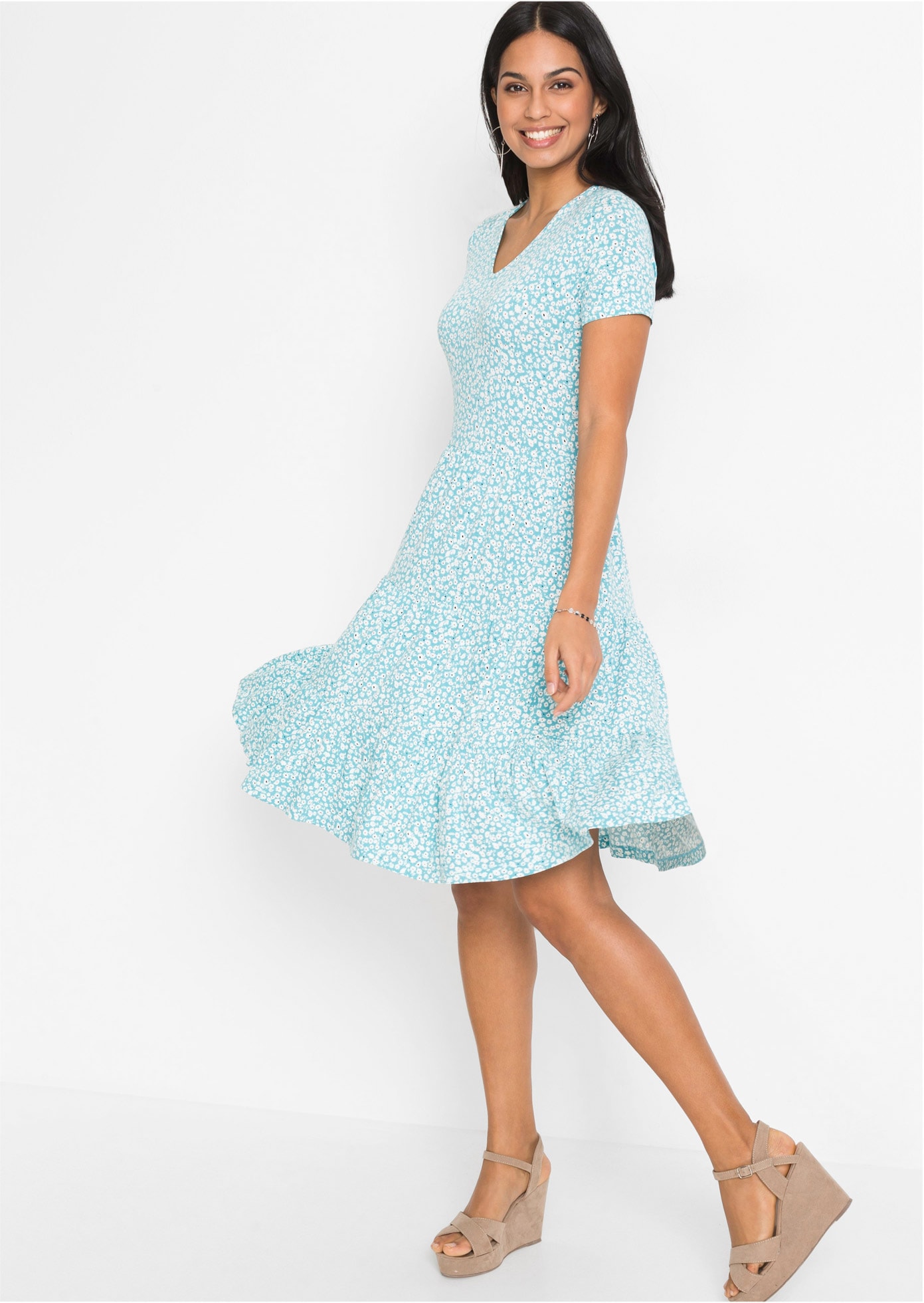 Image of bonprix Jerseykleid für femininen Look, aus Viskose und Elasthan, A-Linie, Kurzarm