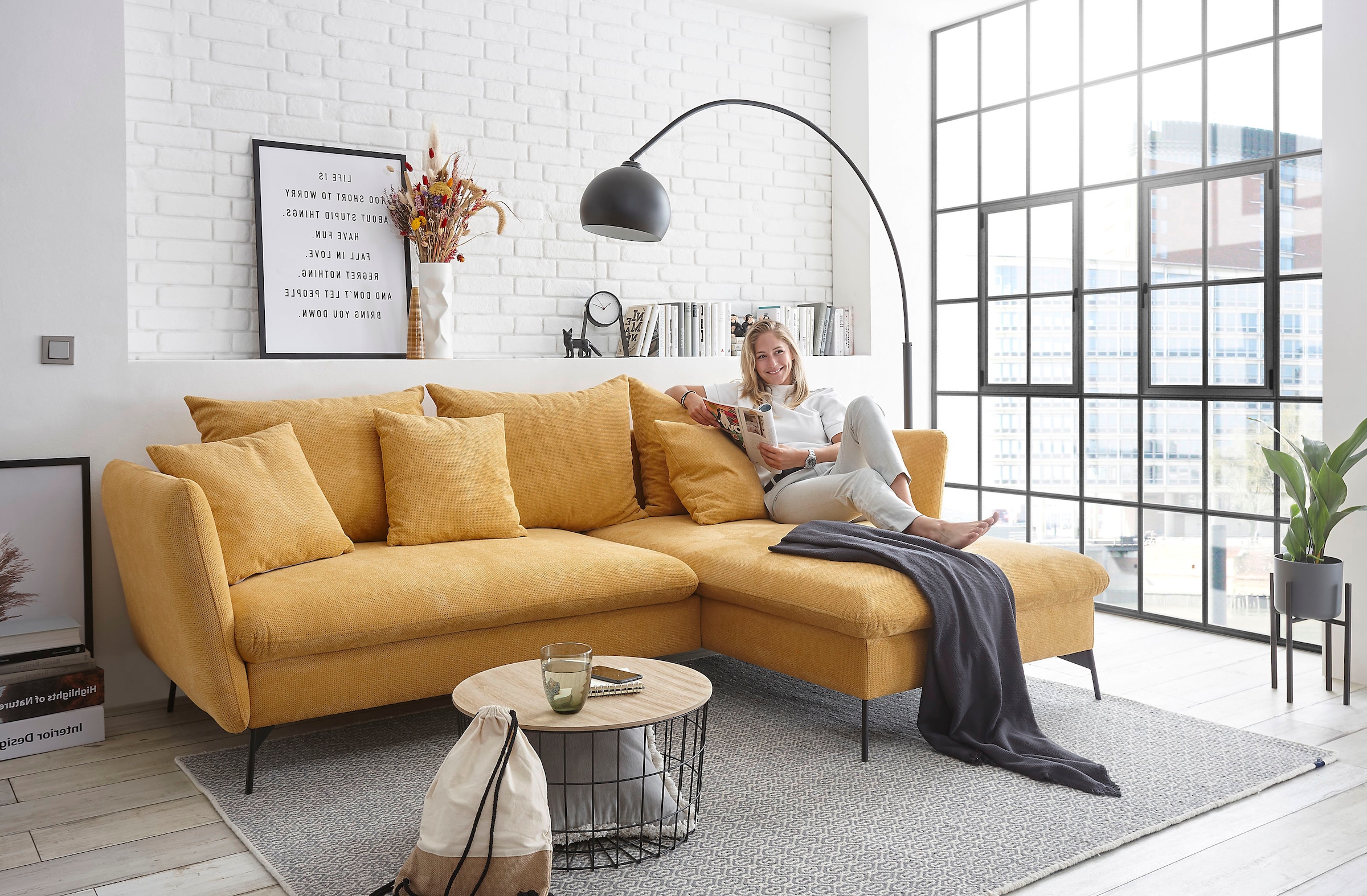 andas Canapé d'angle »LIVORNO,258 cm, L-Form,« Schlaffunktion u. Bettkasten (139/224cm), Samt, Struktur, Webstoff