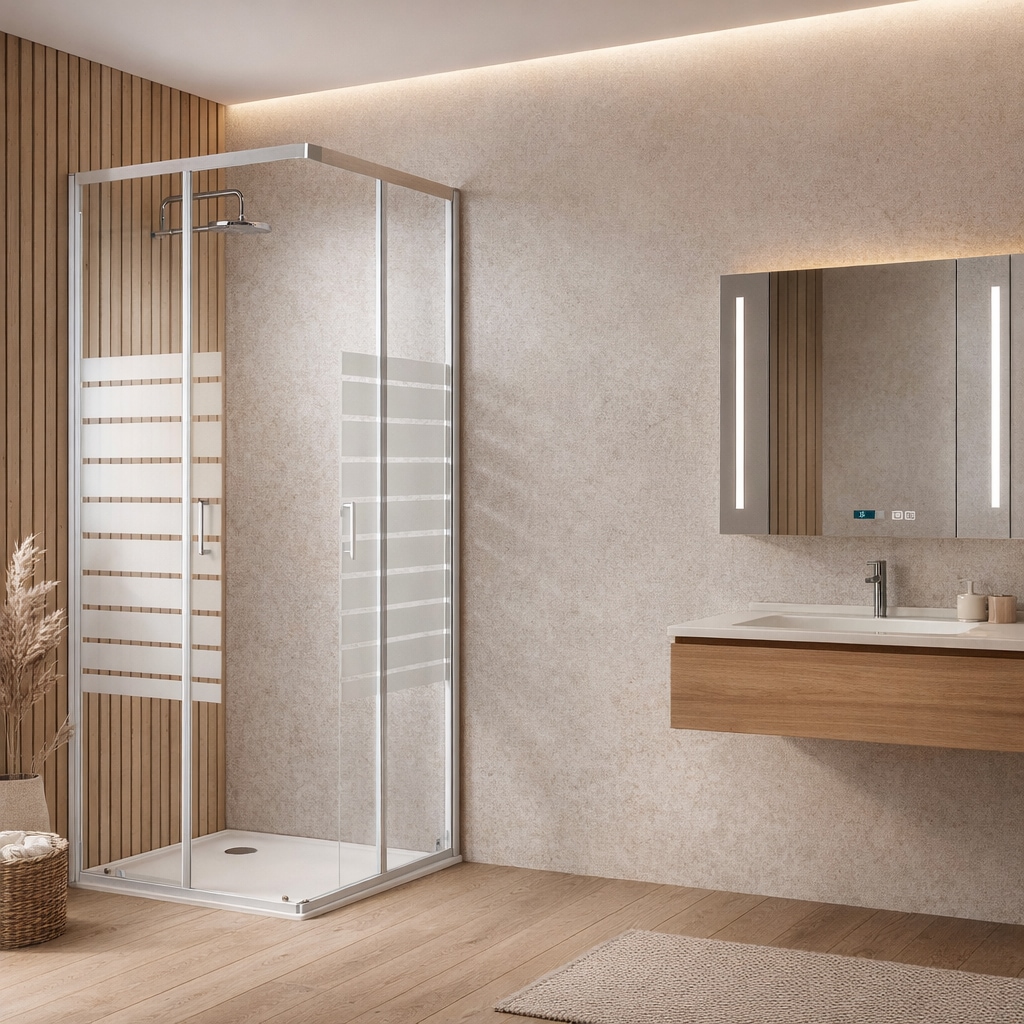welltime Eckdusche »New Trento mit Streifendekor« Extrahohe 195cm, 6mm ESG, verbessertes Rollensystem, Streifendekor