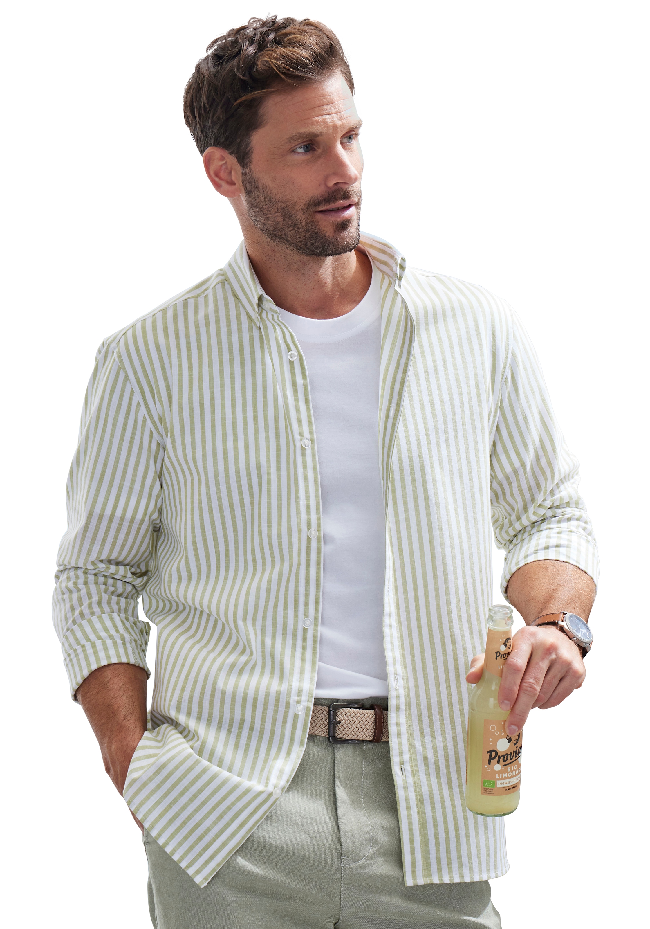 John Devin Langarmhemd »Regular Fit«, Streifenhemd mit Button-down-Kragen, aus reiner Baumwolle