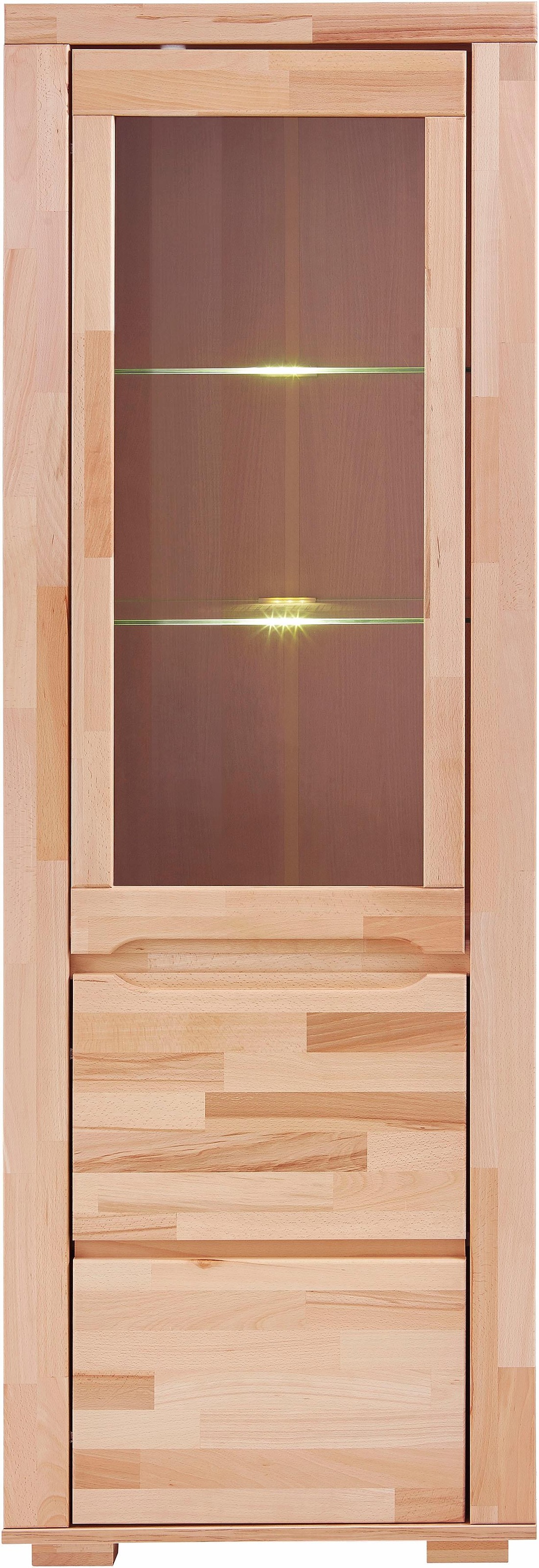 Image of GOODproduct Vitrine "DENIS75, 5 Fächer, Teilmassiv, 1 Tür mit Glaseinsatz, grifflos" B/T/H:65/40/190cm, Einlegeboden teilwese verstellbar, Kernbuche geölt.