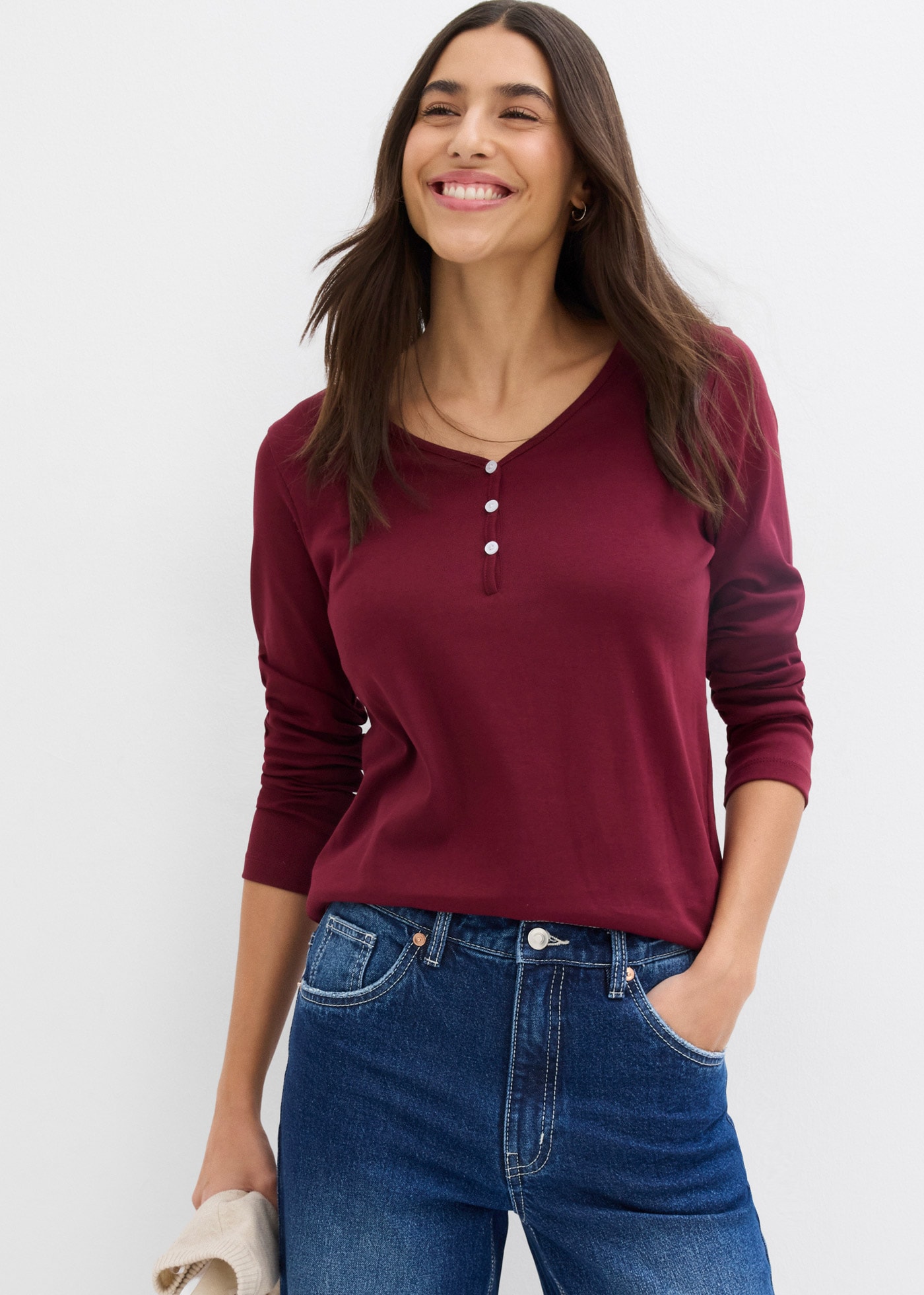 Image of bonprix Langarmshirt 1 schmale Passform, Langarm, mit kurzer Knopfleiste im Henley-Stil