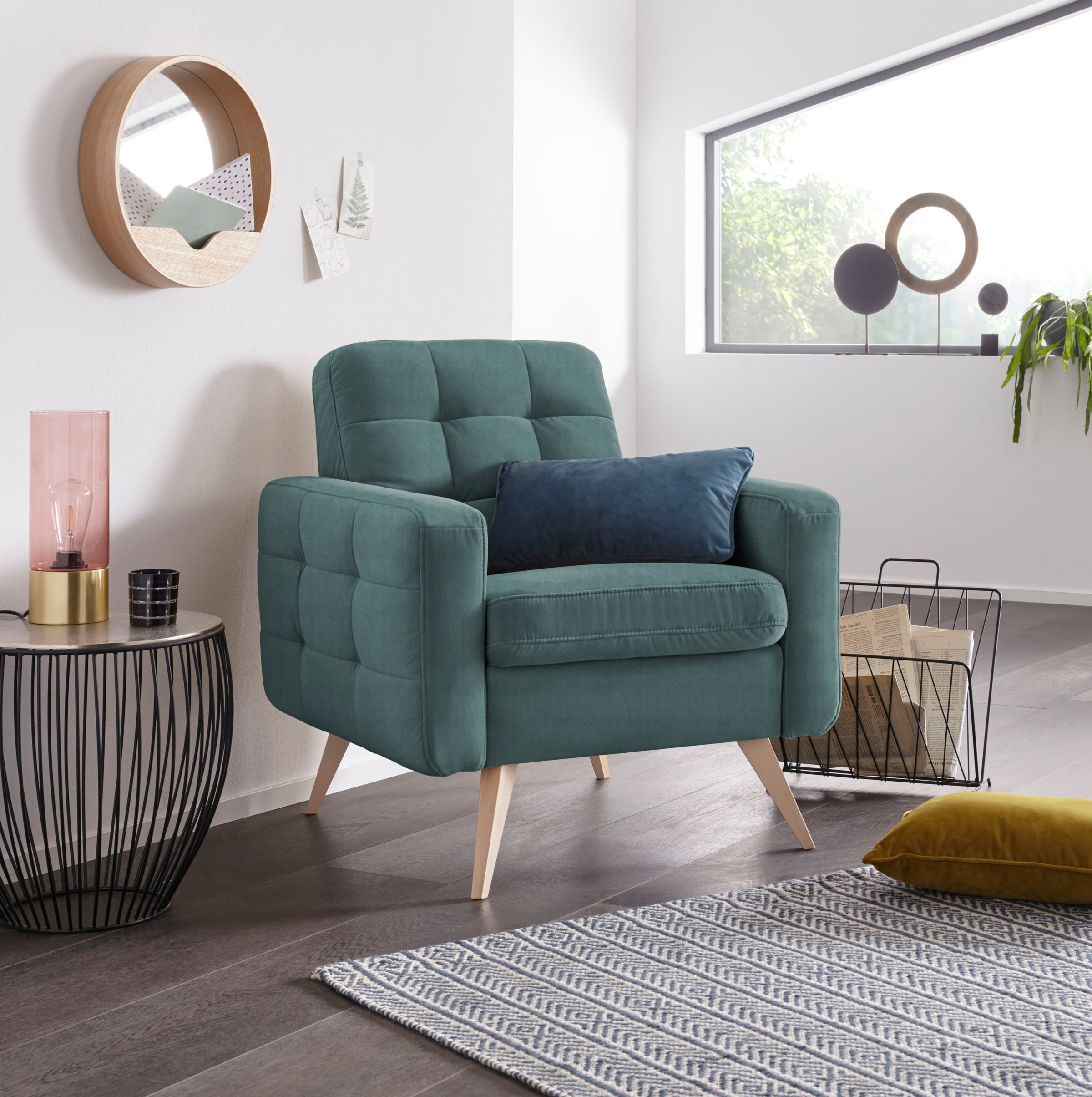 Image of exxpo - sofa fashion Sessel "Nappa, Loungesessel, aktuelle Rückensteppung, bequem und modern" hoher Holzfuss