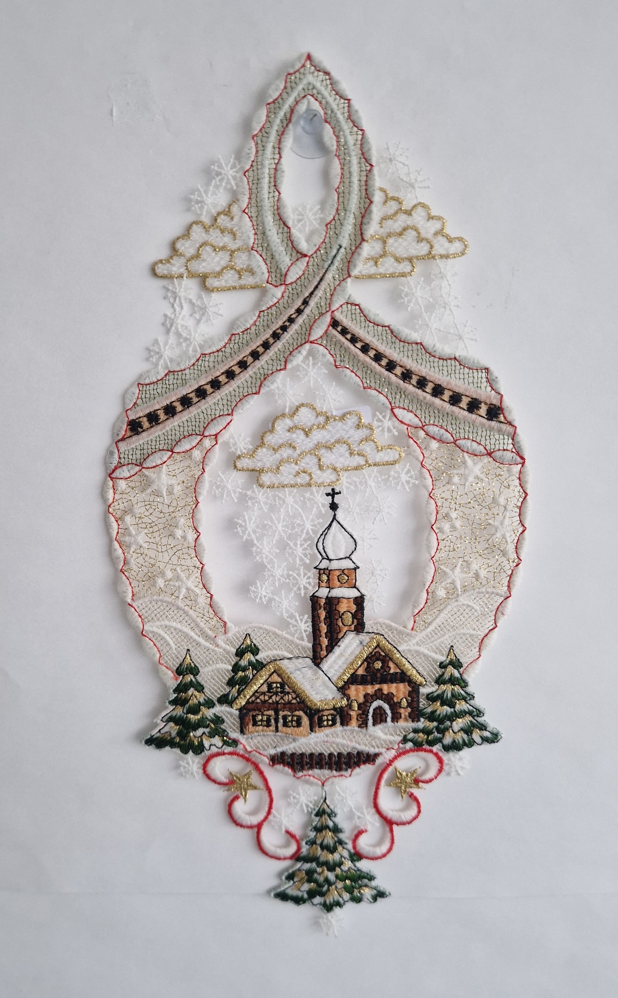 Image of Stickereien Plauen Fensterbild "Fensterbild Kirche" echte Plauener Stickerei