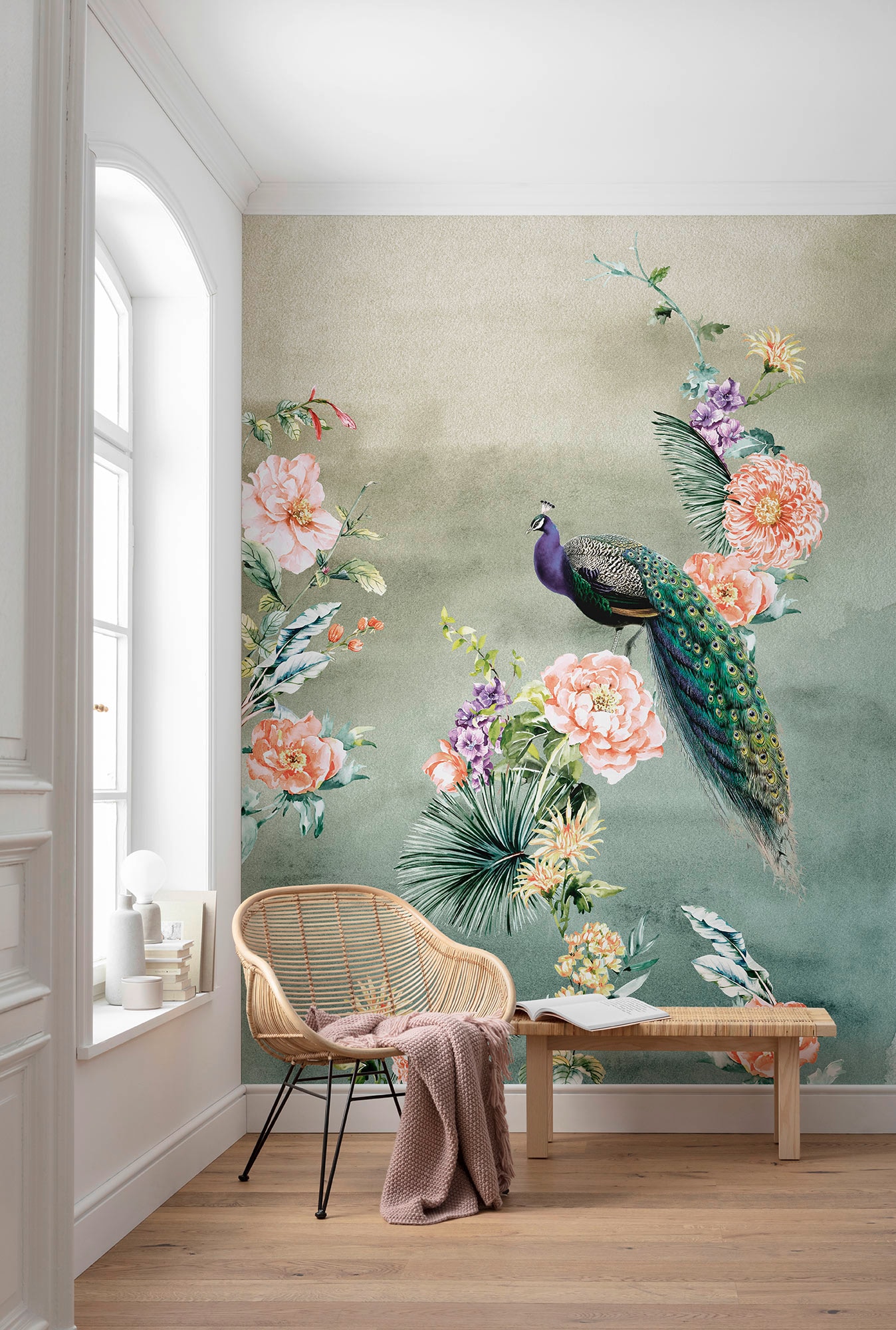 Image of Komar Fototapete "Vlies Fototapete - Pfau - Grösse 200 x 250 cm" Motiv bedruckt glatt