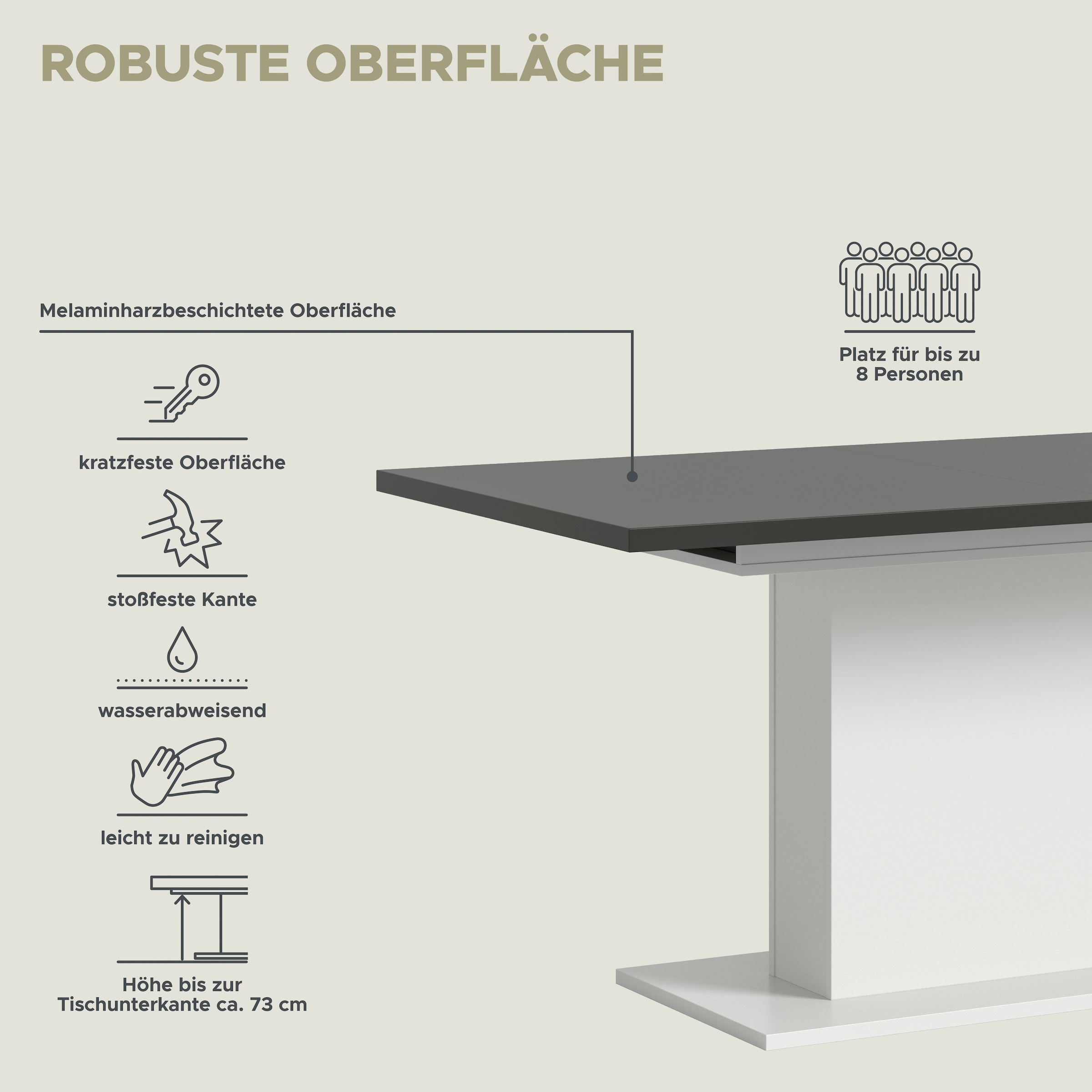 Home affaire Esstisch »Motus, ausziehbar 150 -190 cm, inklusive 40 cm Einlegeplatte« Set, 1 Stk. tlg. Säulengestell mit Bodenplatte, Tisch, Küchentisch, Esszimmer, Küche