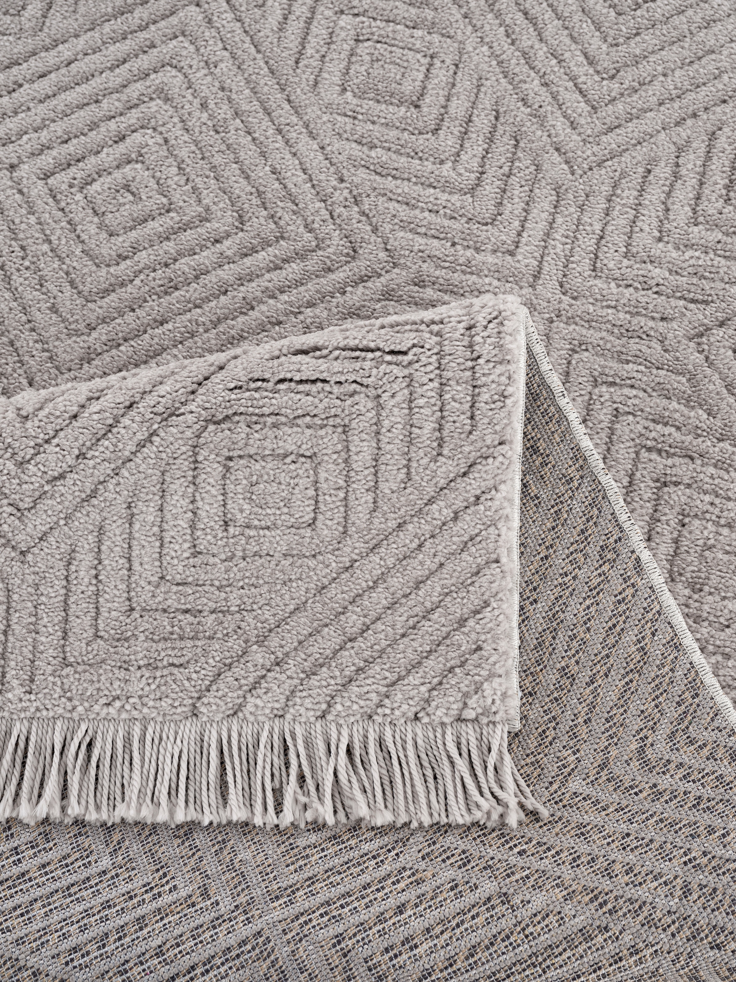 Leonique Teppich »Duchesse«, rechteckig, 22 mm Höhe, grafisches Design, Boho, Wende-Teppich im 3D-Effekt, mit Fransen