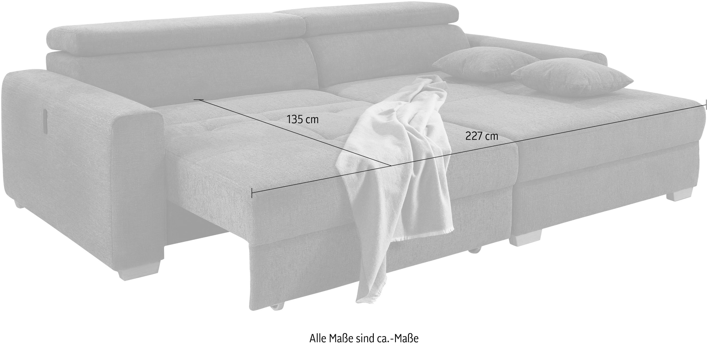 Jockenhöfer Gruppe Ecksofa »Slider L-Form, B: 277 cm, mit 60 cm elektr. Sitztiefenverstellung« 140kg Belastbarkeit, USB-Anschluss, Kopfteilverstellung & Zierkissen