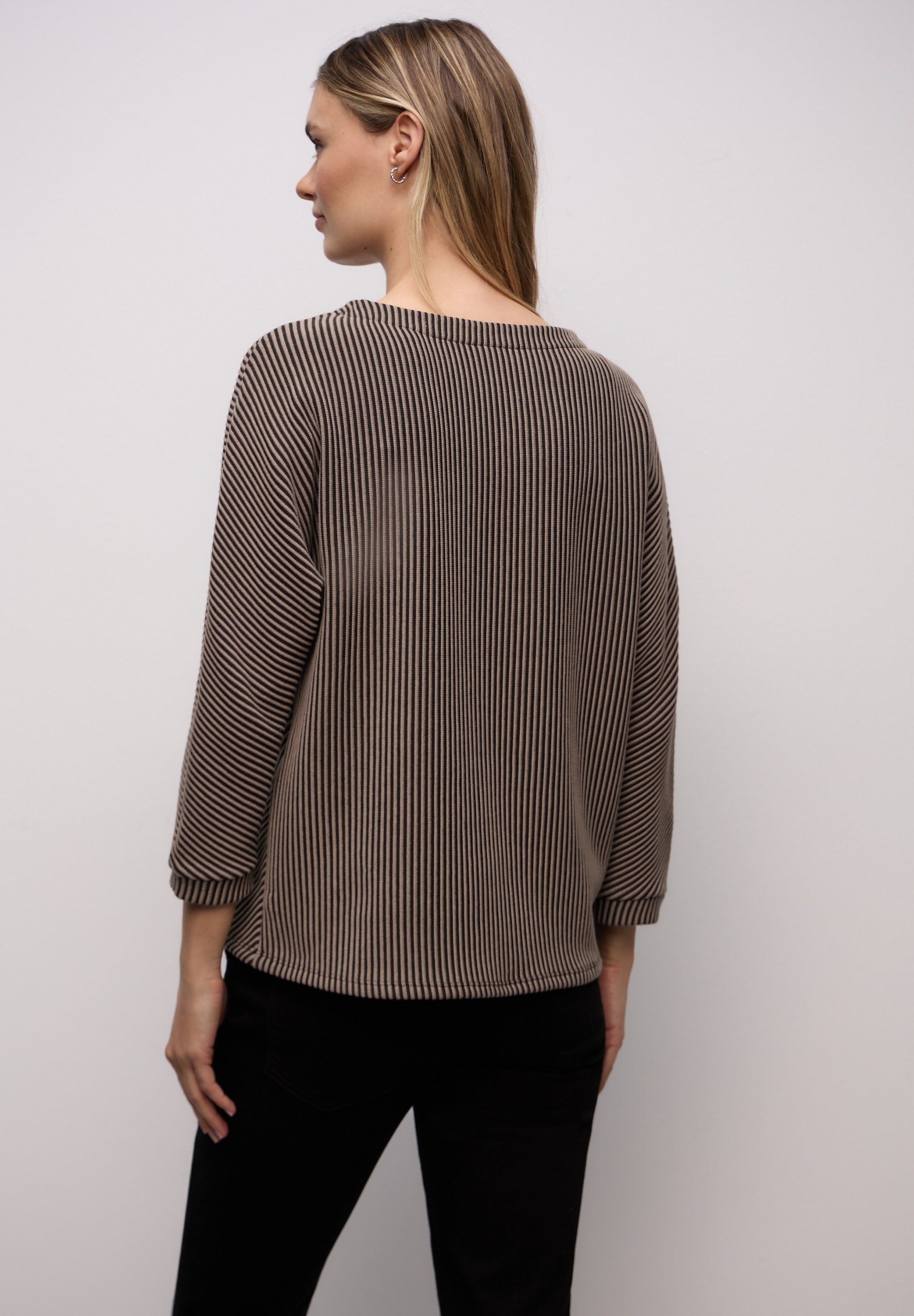 STREET ONE Pull en tricot manches 3/4 avec effet bicolore et motif structuré fin
