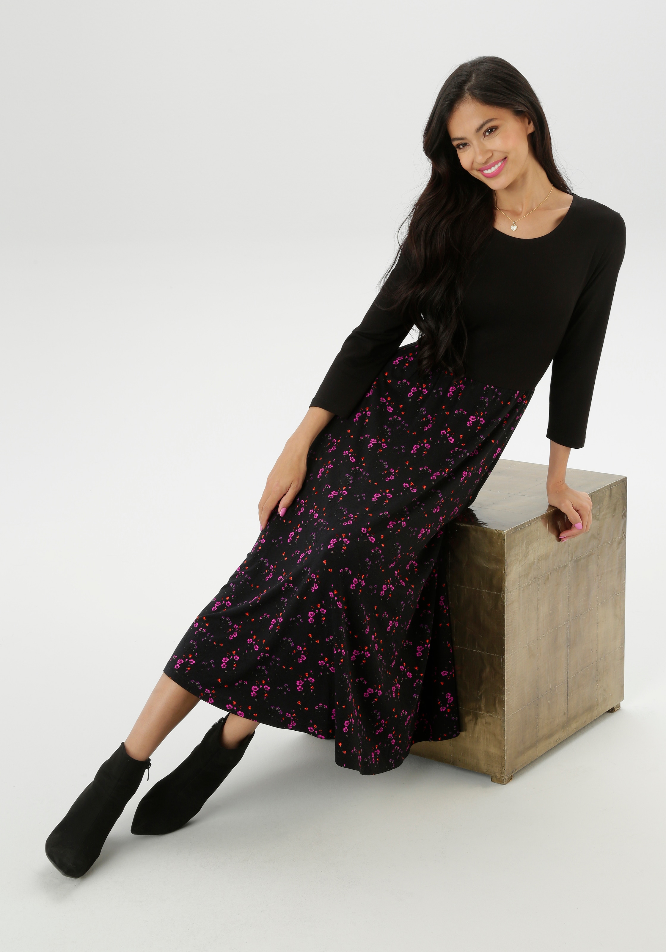 Aniston SELECTED Midikleid, farbharmonischen, floralem Alloverdruck - NEUE KOLLEKTION
