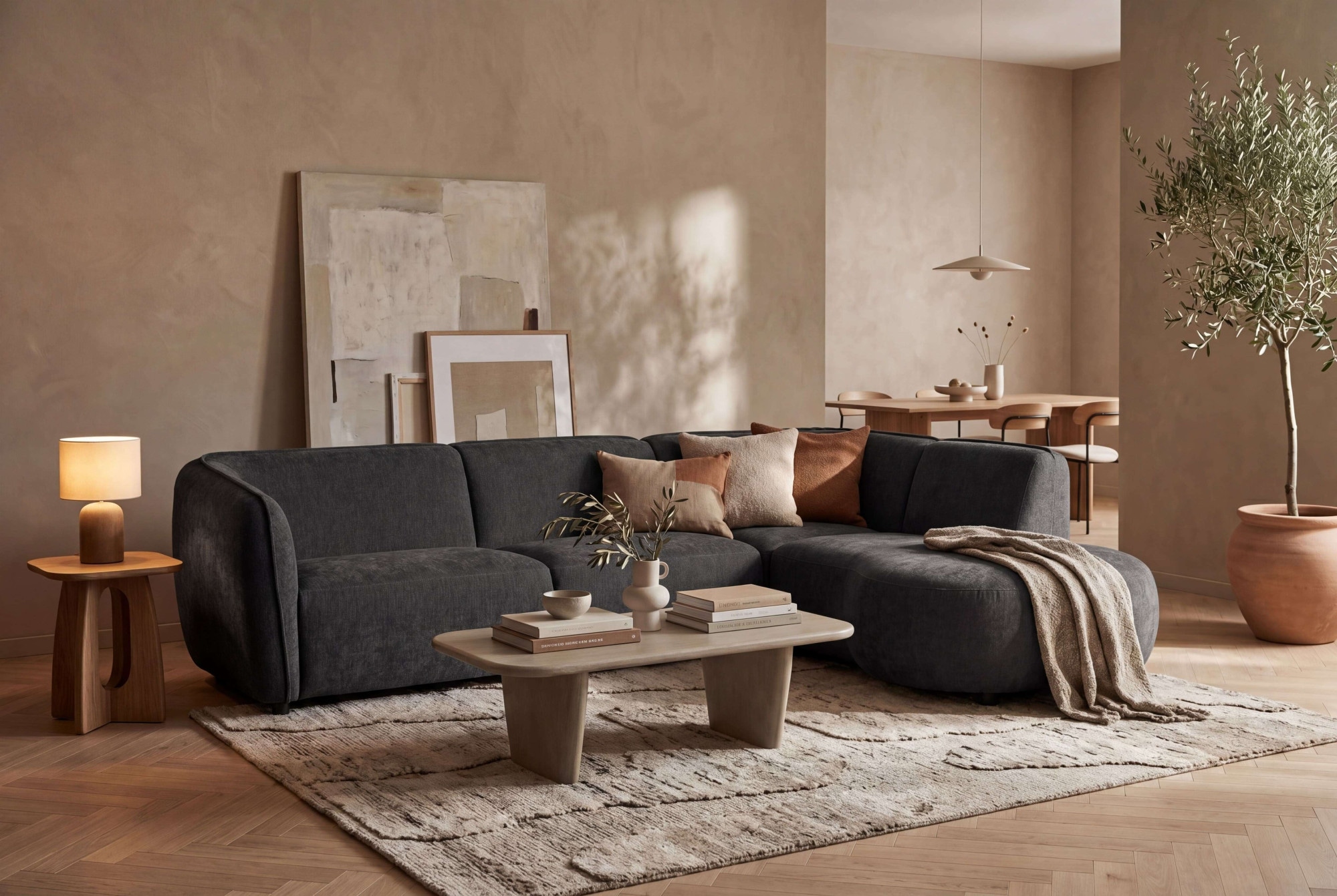 Home affaire Ecksofa »OSTRUP Rundsofa, L-Form, Naturtöne, Boucle oder Chenille« Breite 273 cm, organische Form mit sanften Rundungen