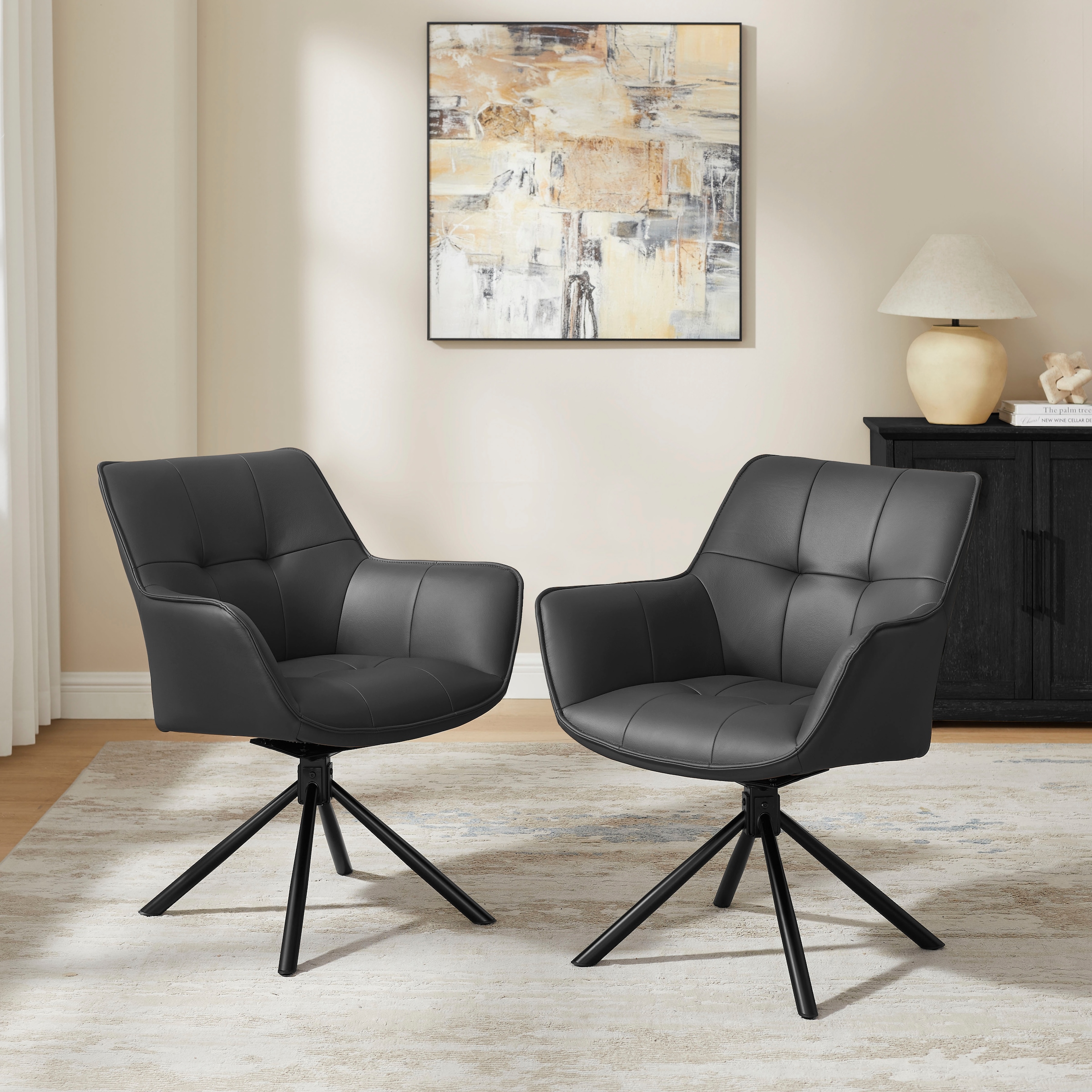 GOODproduct Chaise pivotante »Lika« (Ensemble) 2 cuisechtes Leder, 360° Drehfunktion, Steppnähte, Metallgestell