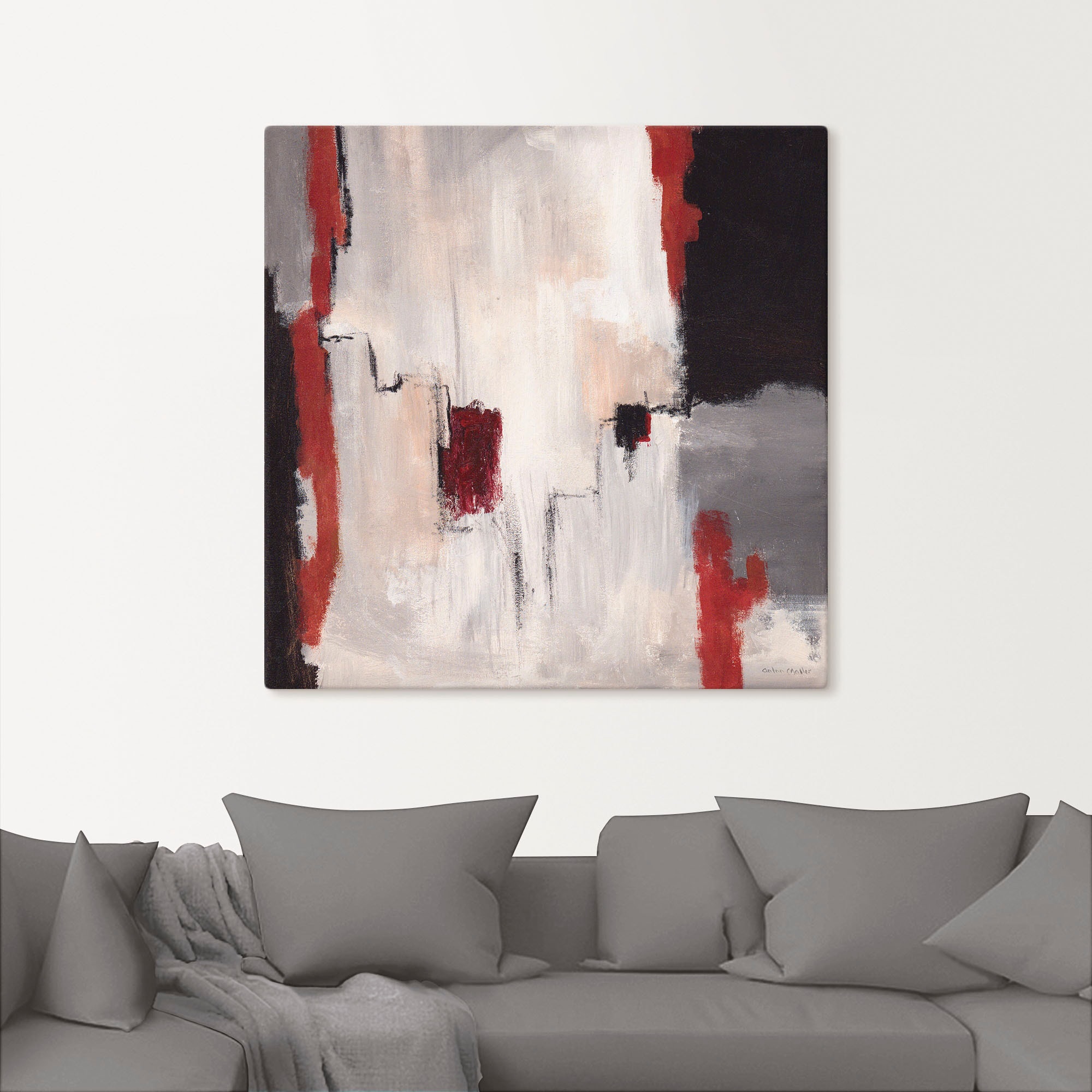 Artland Wandbild »Rot an Grau I - Abstrakt«, Gegenstandslos, (1 St.), als Alubild, Outdoorbild, Leinwandbild, Poster in verschied. Grössen