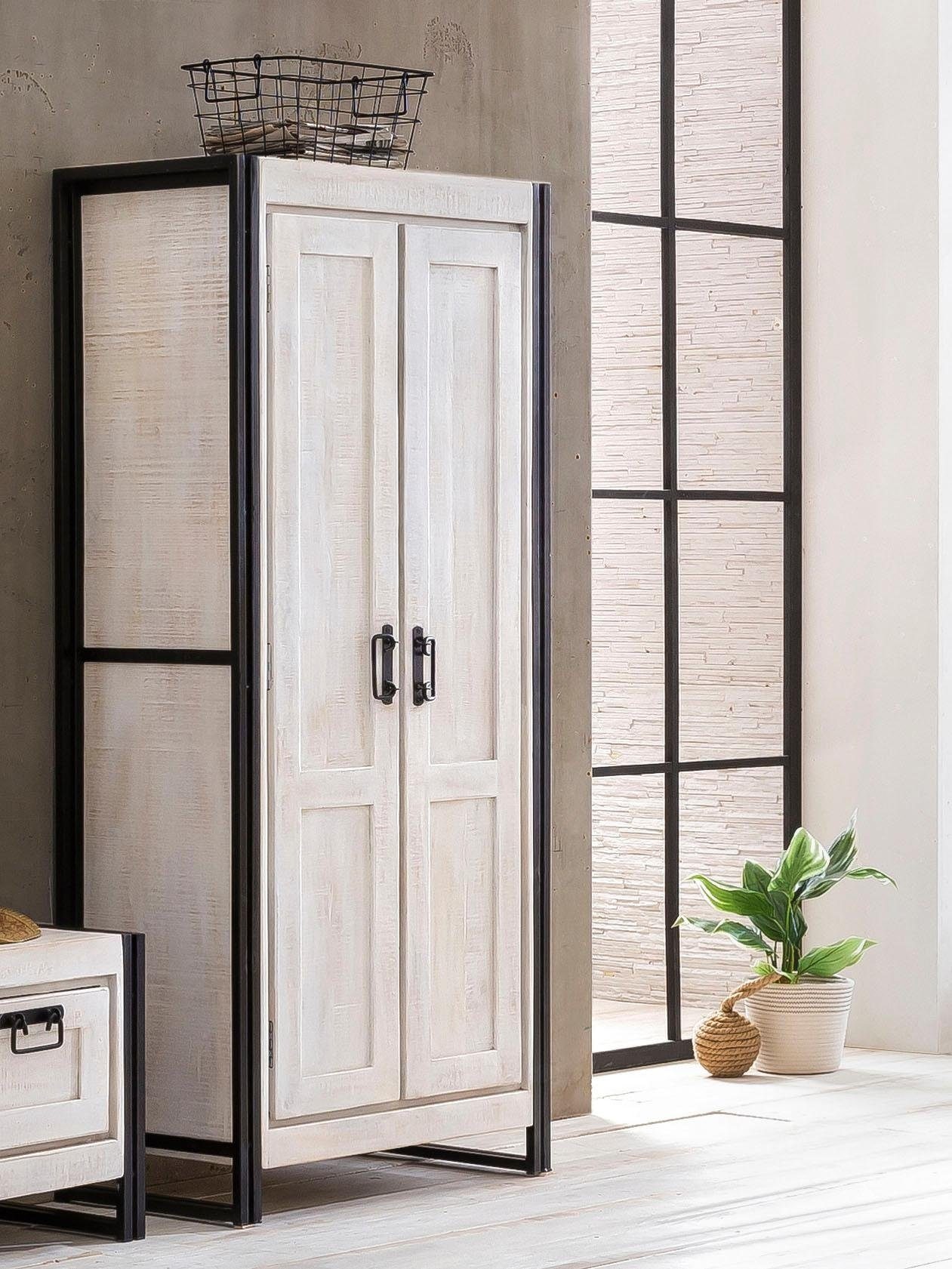 Image of SIT Garderobenschrank "Tobermory aus Mangoholz White Wash mit Altmetall-Akzenten" Vintage-Look mit White Wash, Altmetall und Gebrauchsspuren