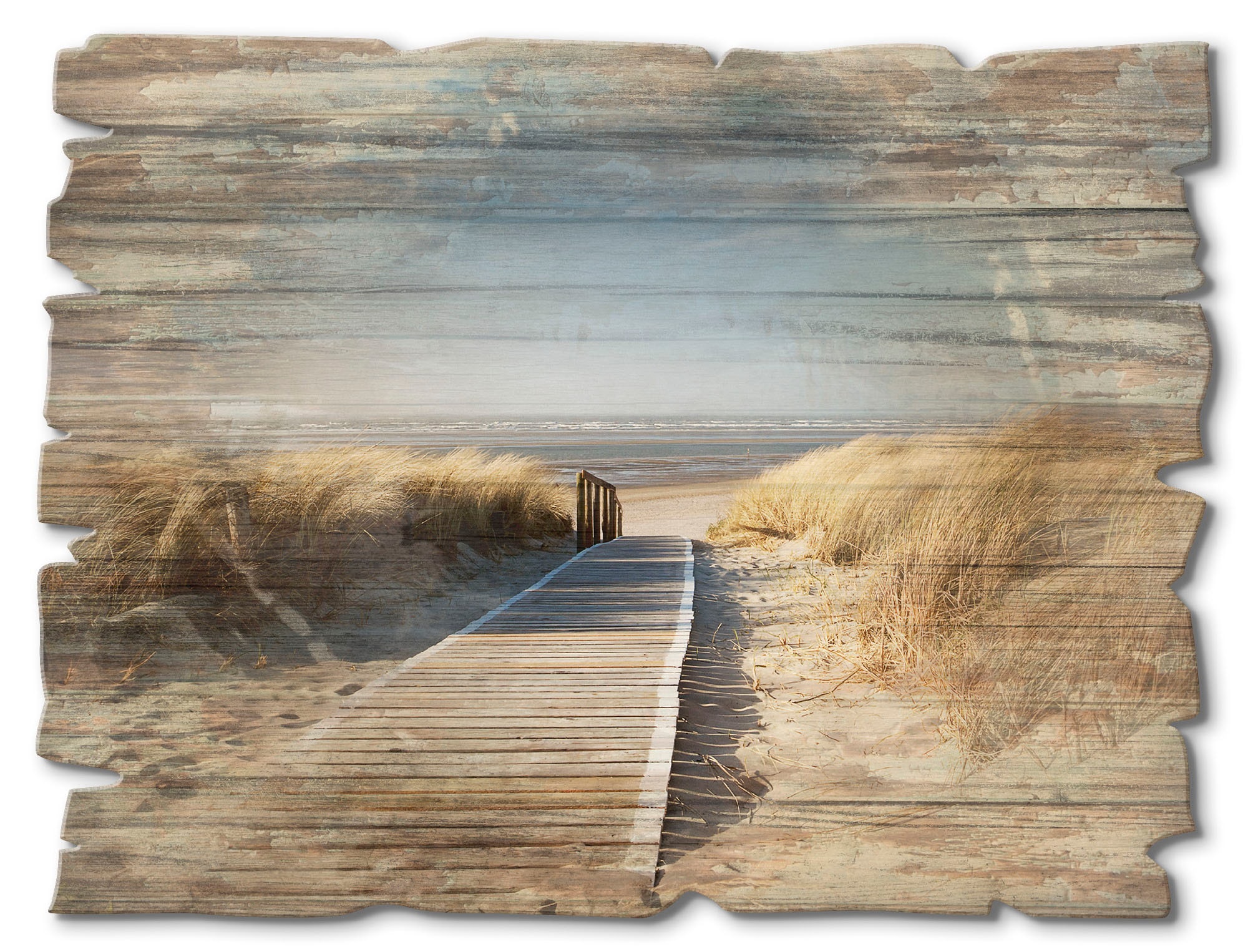 Holzbild »Nordseestrand auf Langeoog - Steg«, Strand, (1 St.)