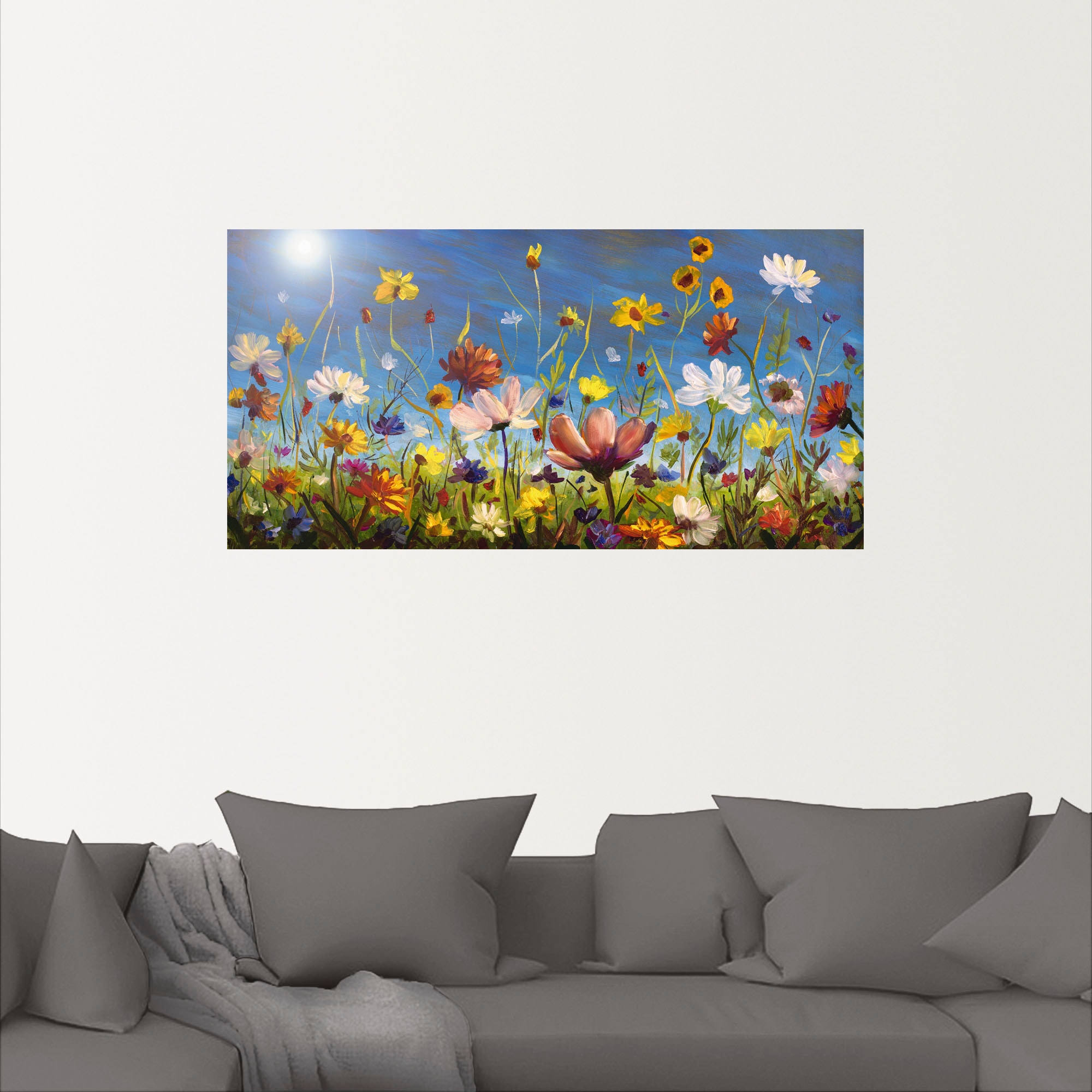 Himmel«, Blumenwiese, bequem als Poster St.), in (1 Leinwandbild, Wandaufkleber Artland blauer Grössen »Wildblumenwiese kaufen Alubild, versch. Wandbild oder