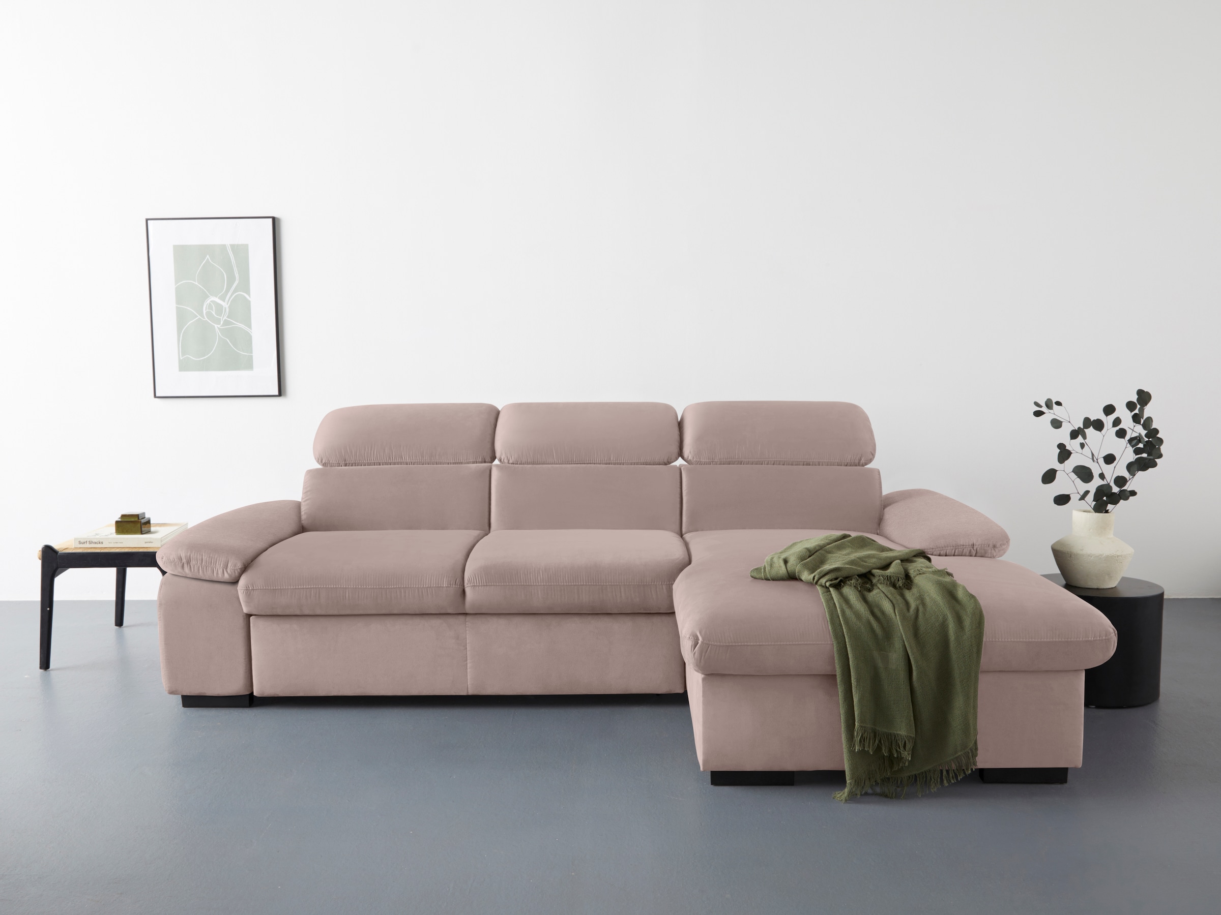 COTTA Ecksofa »Lola L-Form mit Kopfteilfunktion & Hocker« wahlweise mit Bettfunktion, Bettkasten & Armteilverstellung
