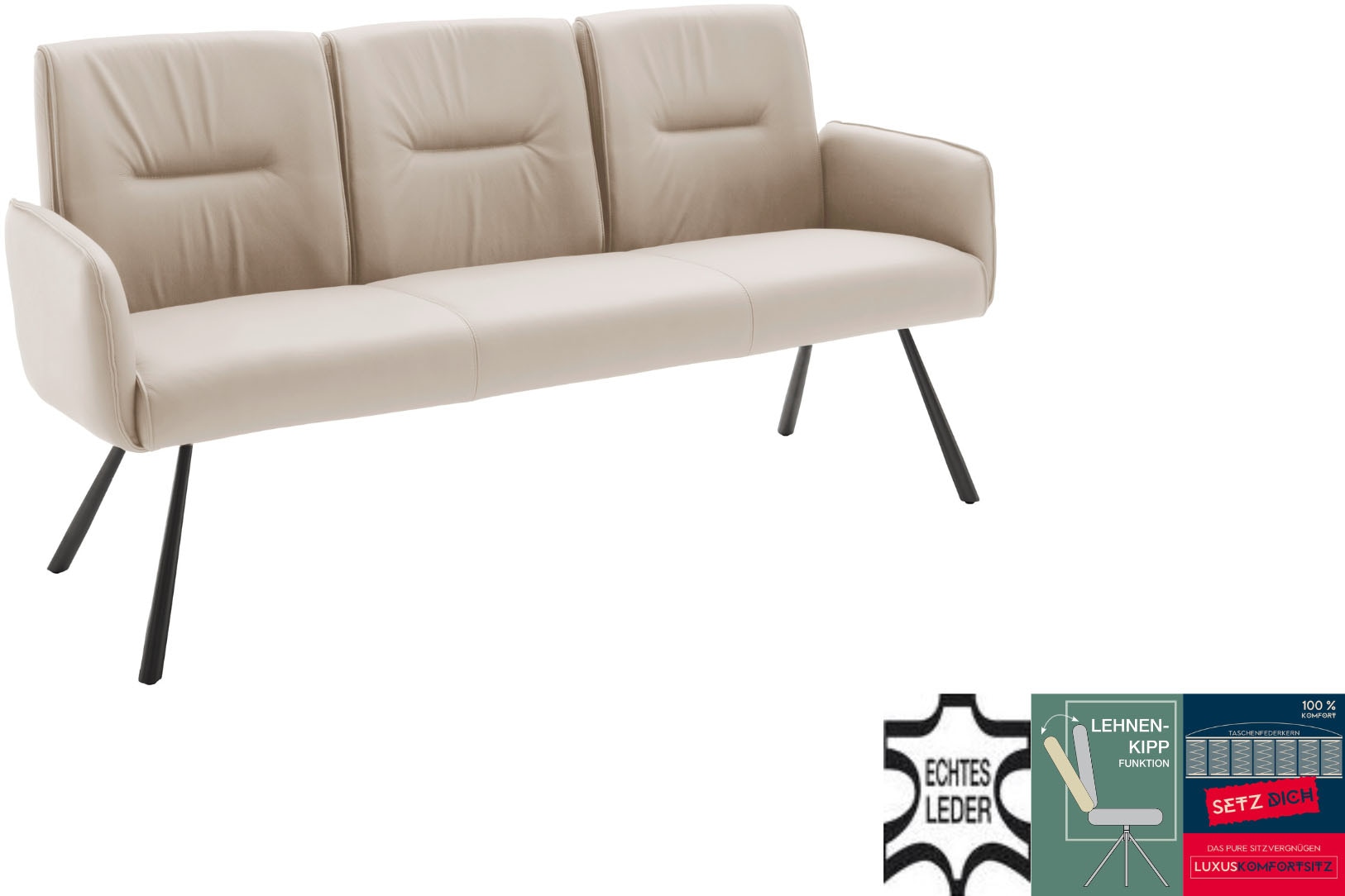 MCA furniture Banc »Delane« 1 cuis tlg. Taschenfederkern, Lehnenkippfunktion, Armlehnen, beweglicher Rücken