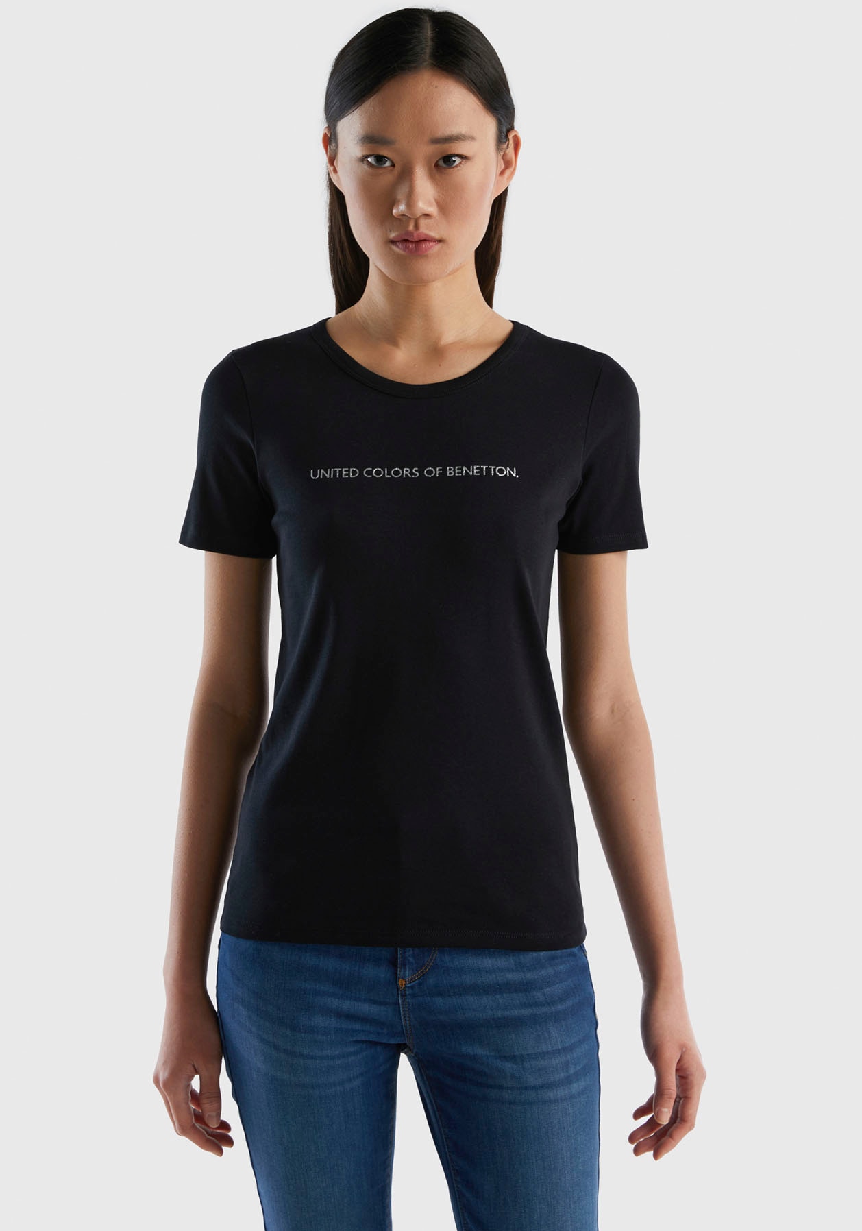 T-Shirt, (1 tlg.), mit glitzerndem Druck