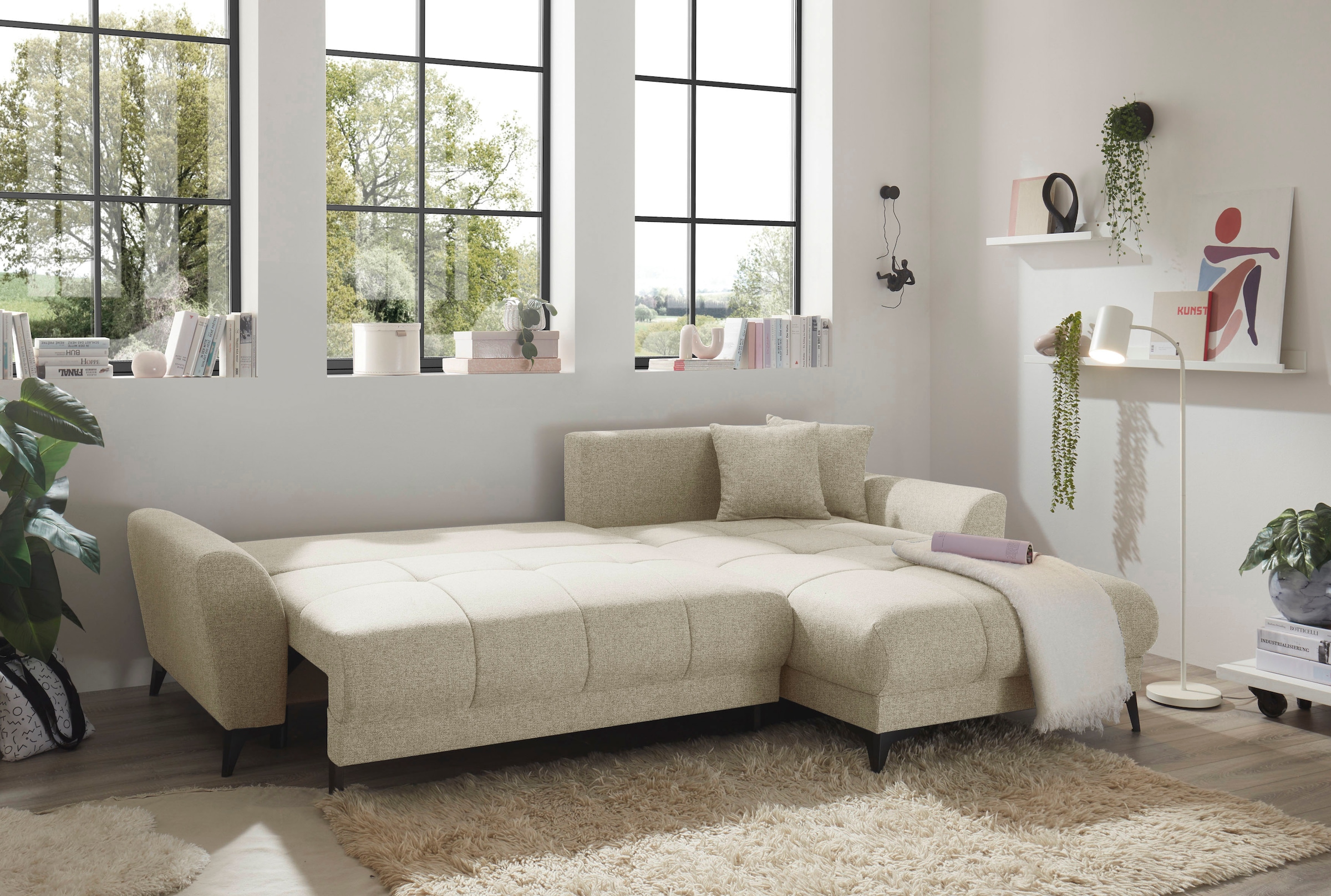 ED EXCITING DESIGN Ecksofa »Bern L-Form«, frei im Raum stellbar, mit Bettkasten, mit Schlaffunktion