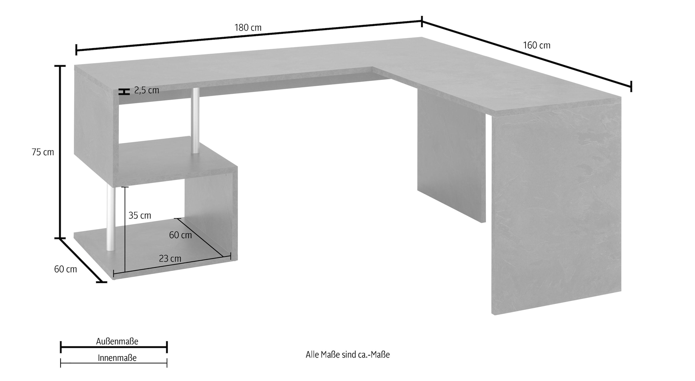 INOSIGN Eckschreibtisch »Esse, Schreibtisch im modernen Design« mit oder ohne Monitoraufsatz Breite 180/160 cm, "Made in Italy"