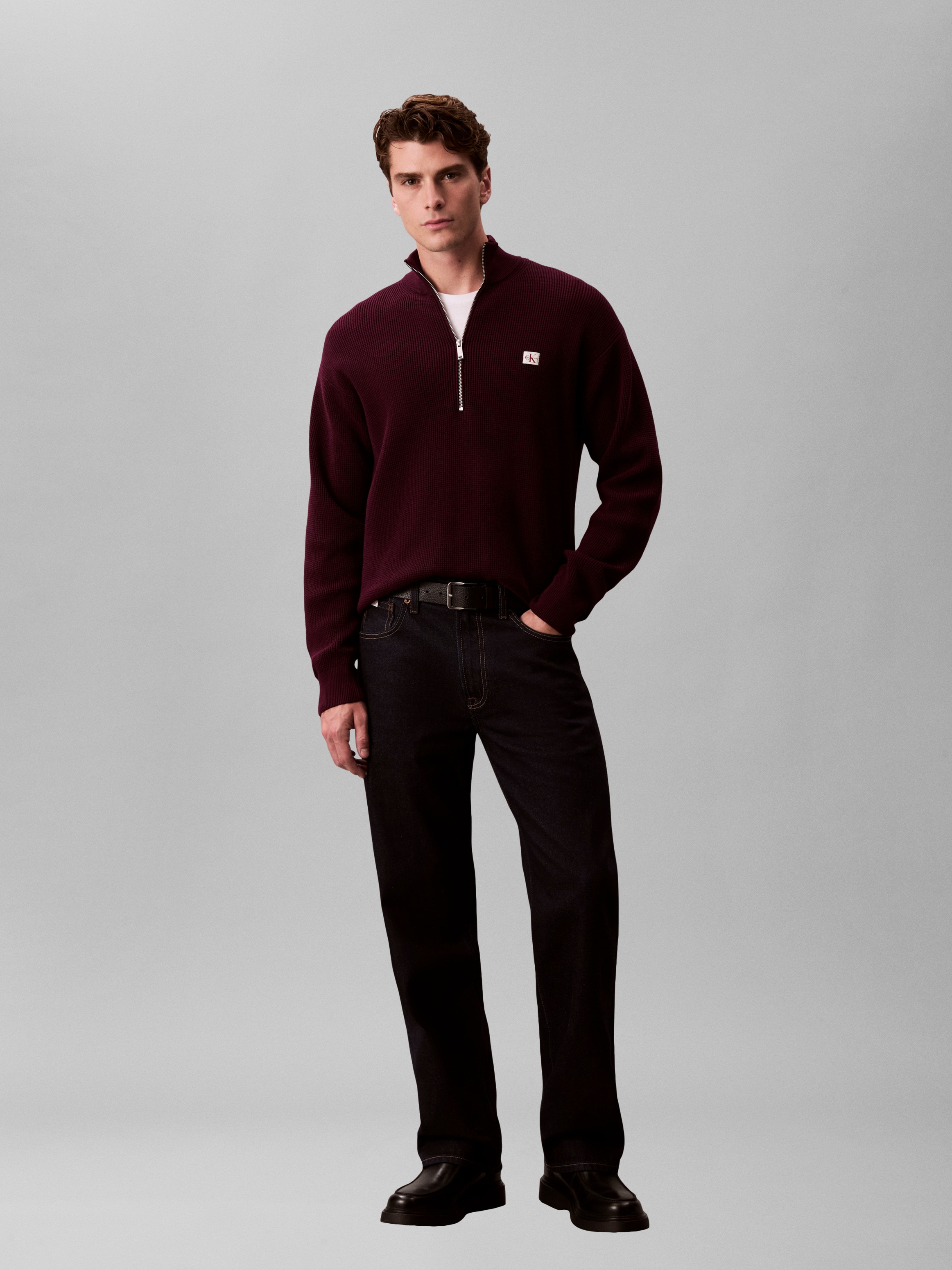 Calvin Klein Jeans Strickpullover Troyerkragen mit Reissverschluss, Regular Fit